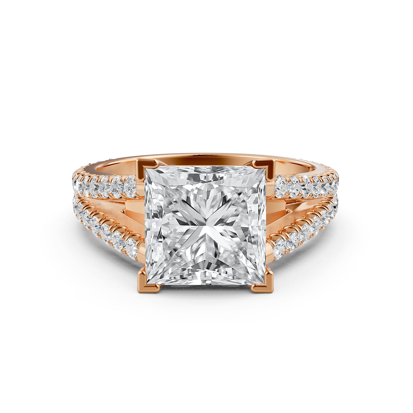 Split Shank Lab Grown Diamond Engagement Ring French Pave Set IGI Certified 3.70 Ctw.