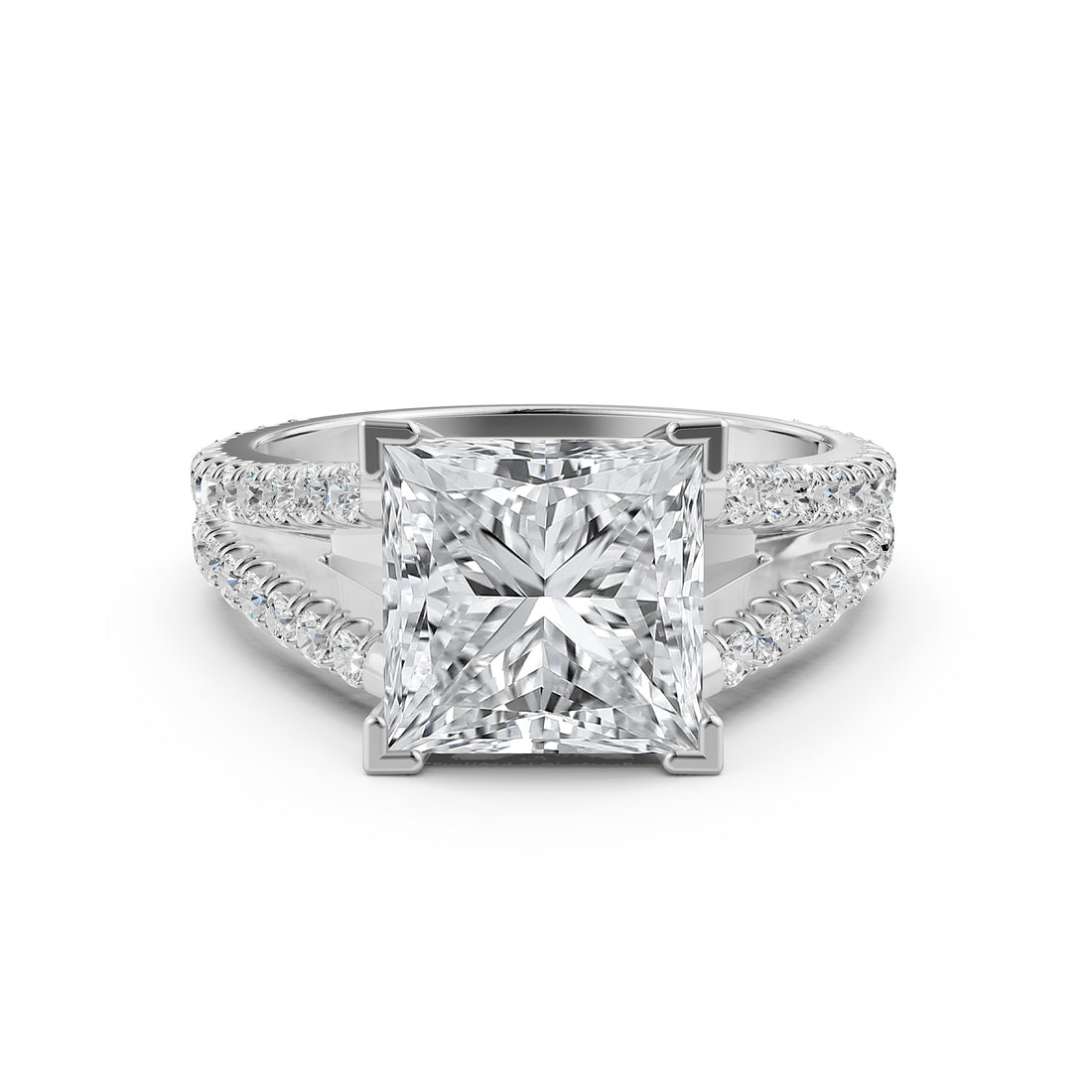 Split Shank Diamond Engagement Princess Ring French U split Pave Set 14k White Gold
