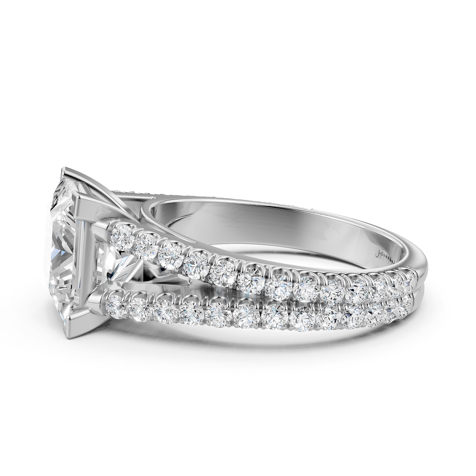 Split Shank Diamond Engagement Princess Ring French U split Pave Set 14k White Gold