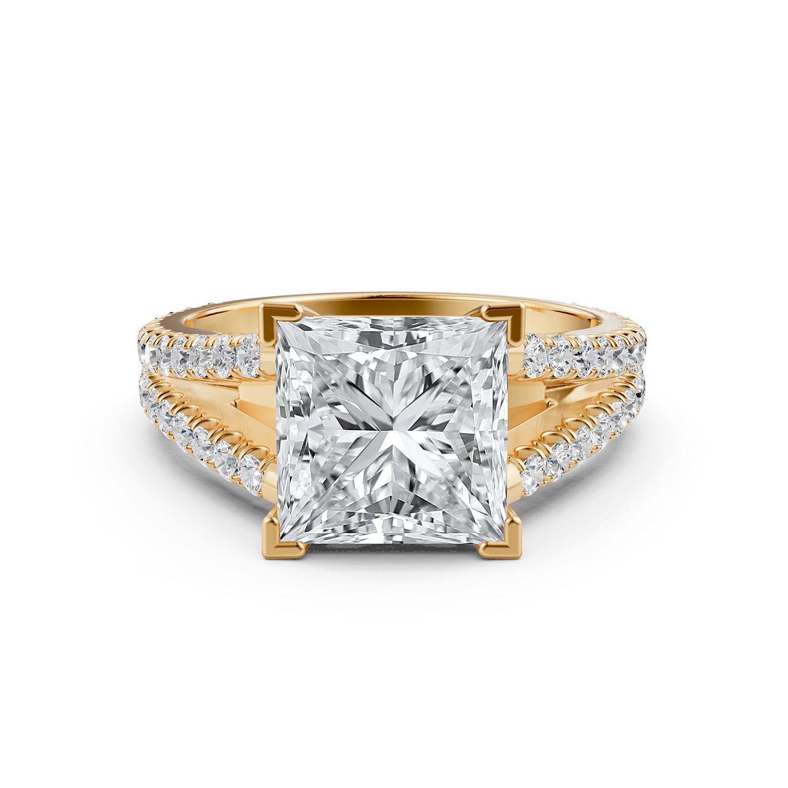 Split Shank Diamond Engagement Princess Ring French U split Pave Set 14k White Gold