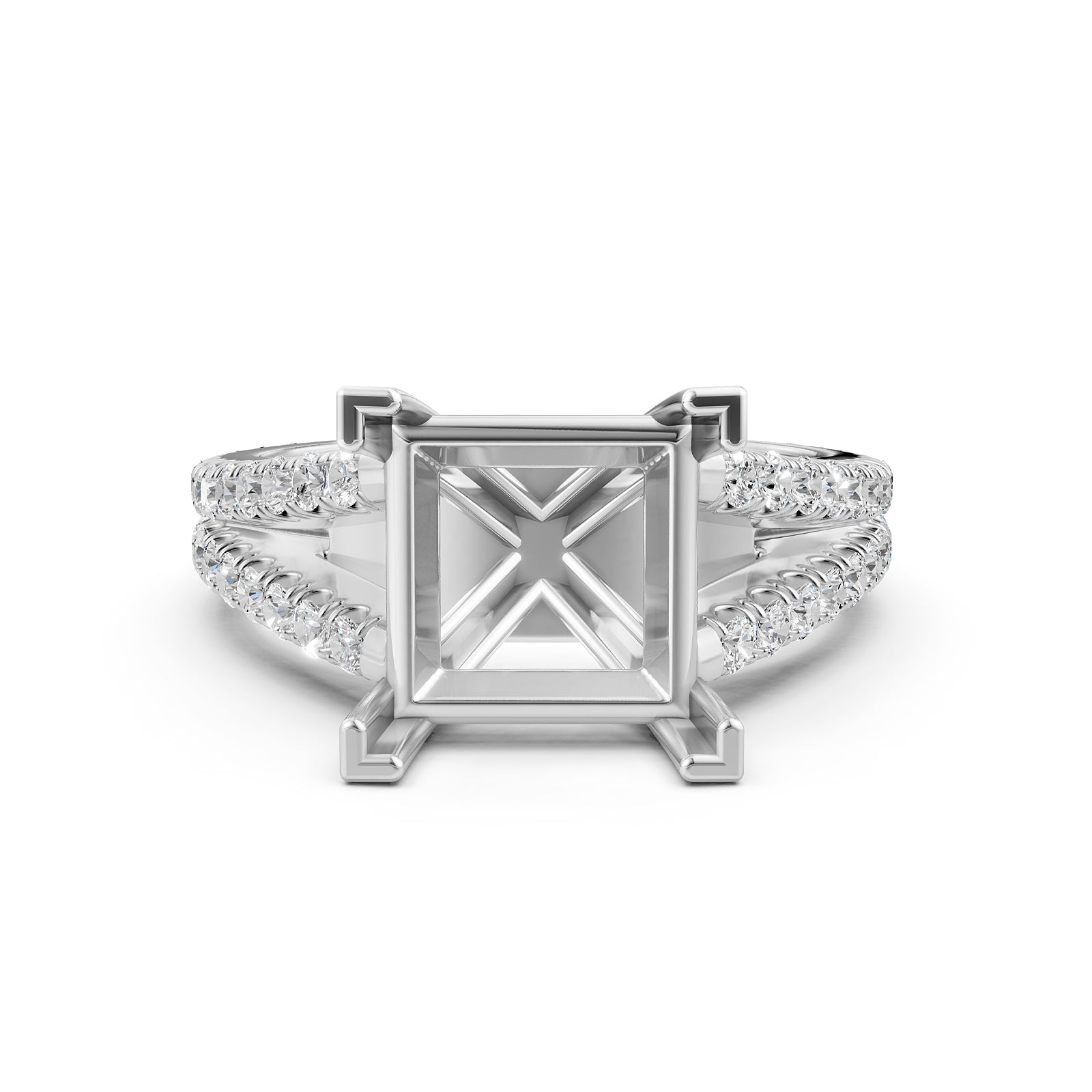 Split Shank Lab Grown Diamond Engagement Semi Mount Ring French Pave Set 0.70 Ct.