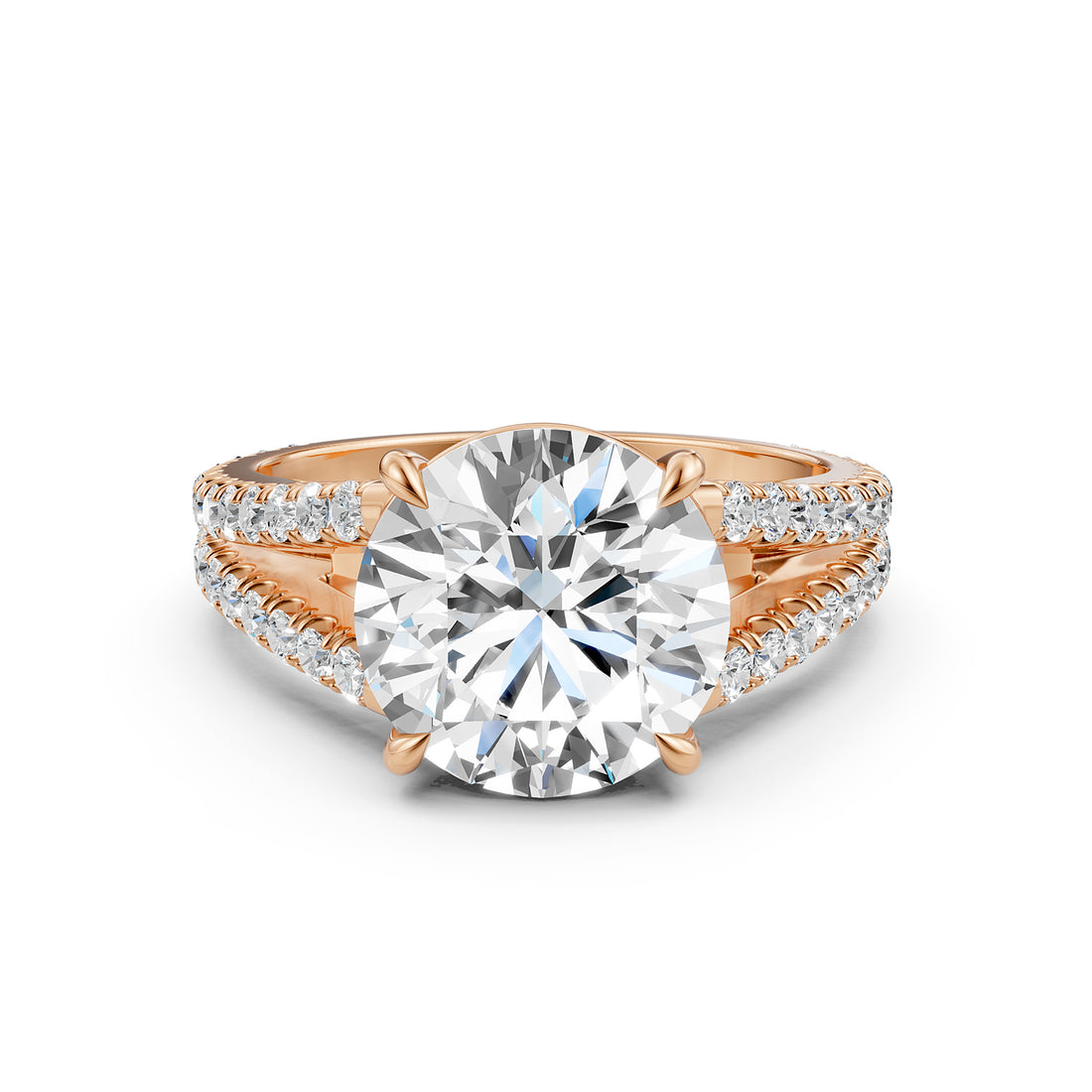 Split Shank Round Lab Grown Diamond Engagement French U Cut Pave Set Ring
