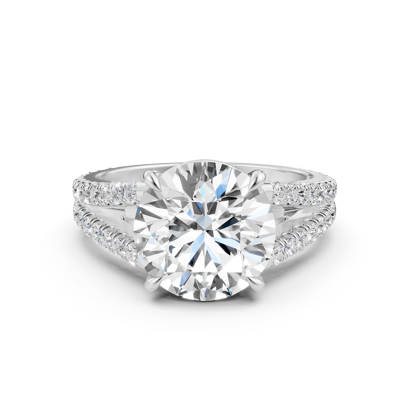 Split Shank Round Lab Grown Diamond Engagement French U Cut Pave Set Ring