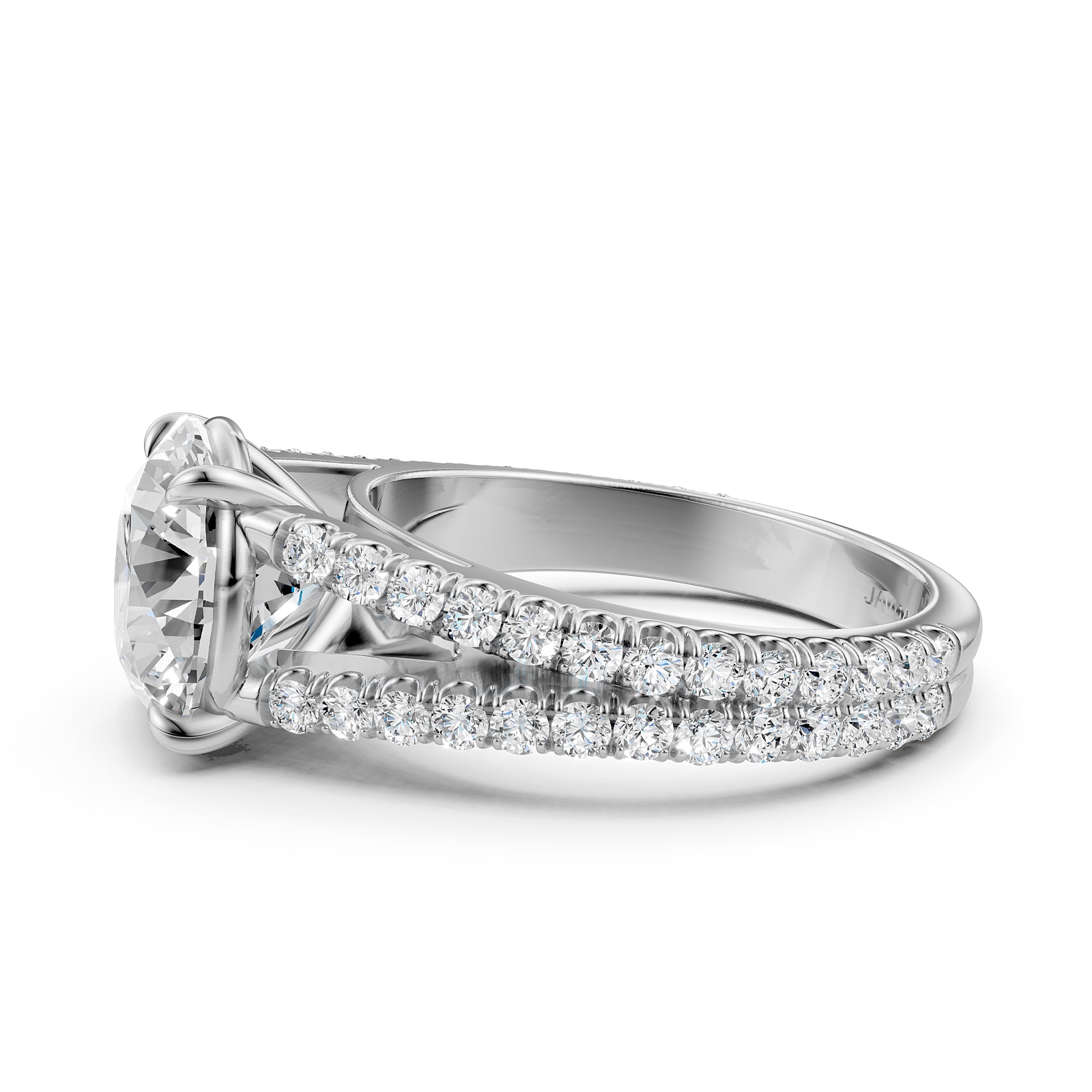 Split Shank Round Lab Grown Diamond Engagement French U Cut Pave Set Ring