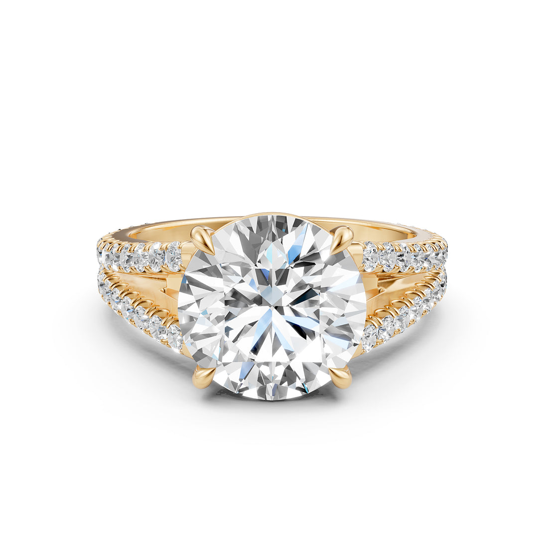 Split Shank Round Lab Grown Diamond Engagement French U Cut Pave Set Ring