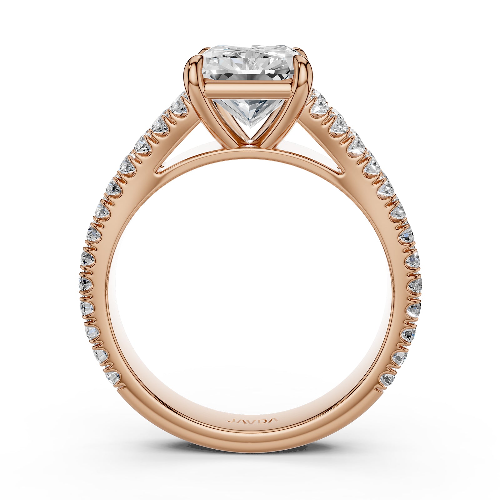 Split Shank Diamond Engagement Radiant Ring French U split Pave Set 14k White Gold