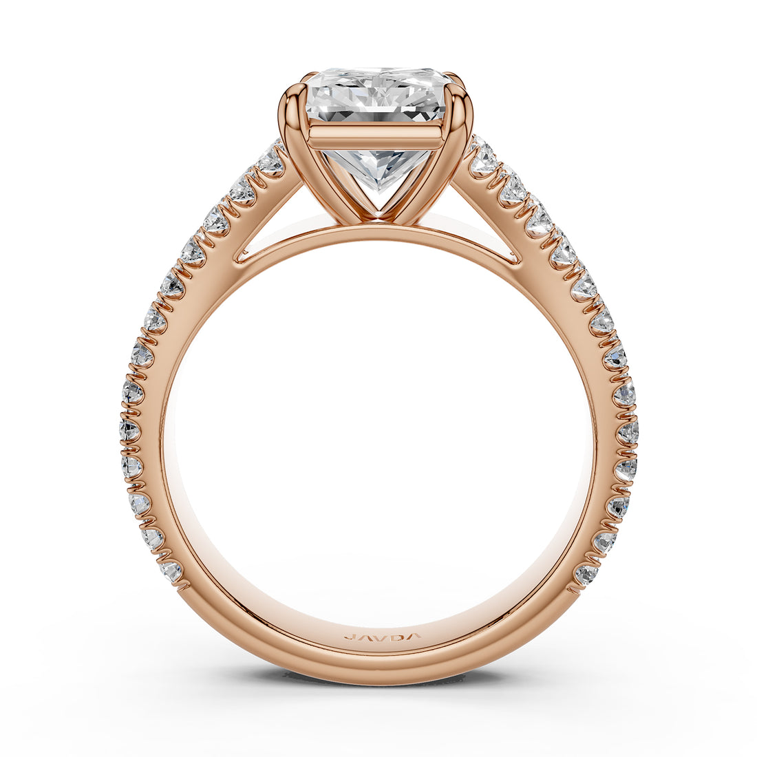 Split Shank Diamond Engagement Radiant Ring French U split Pave Set 14k White Gold