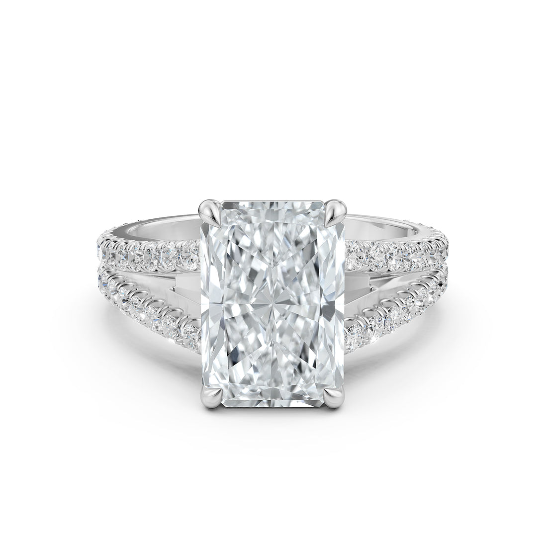 Split Shank Diamond Engagement Radiant Ring French U split Pave Set 14k White Gold