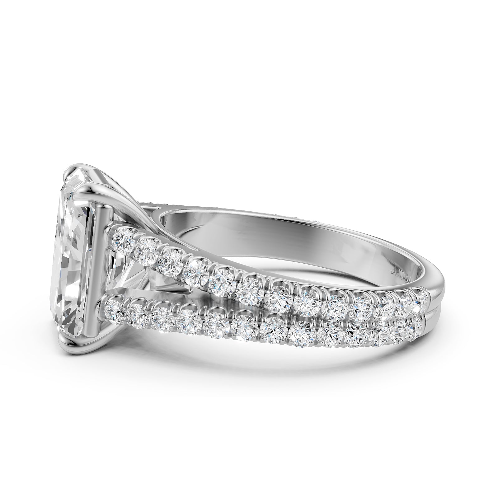 Split Shank Diamond Engagement Radiant Ring French U split Pave Set 14k White Gold