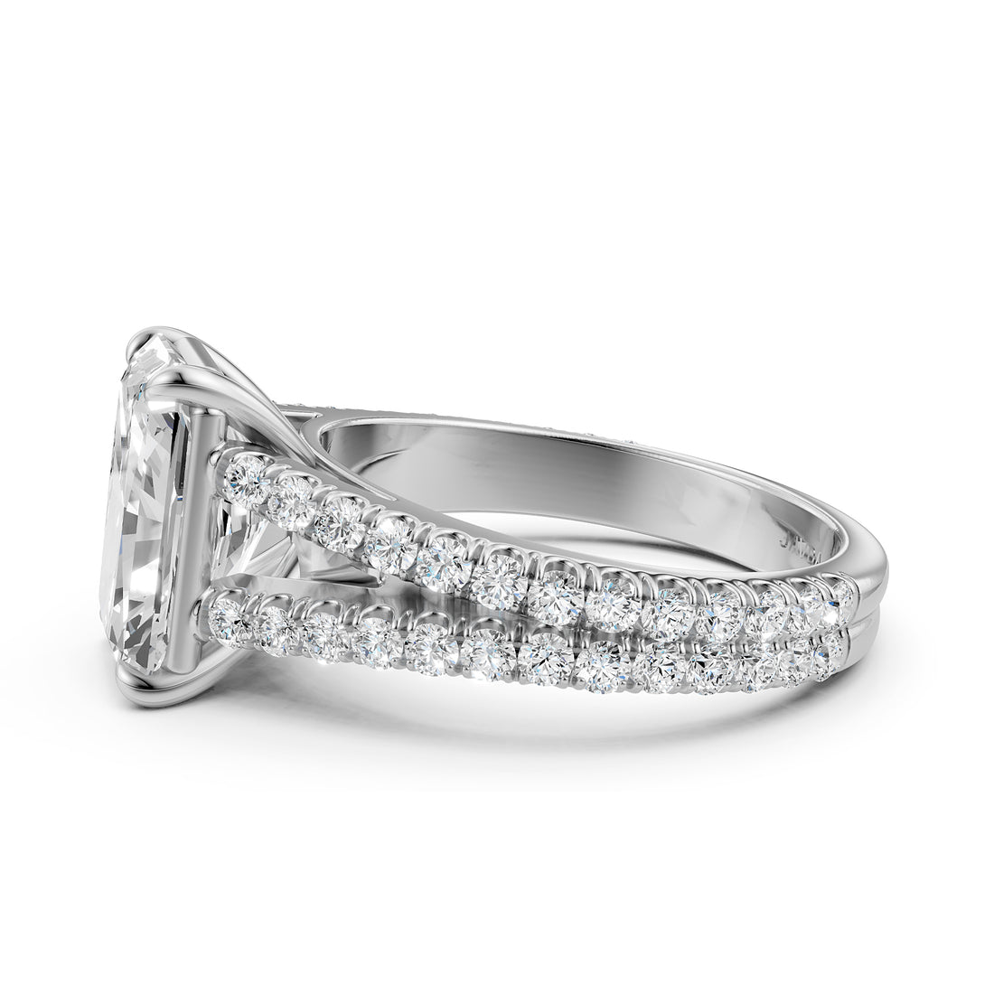 Split Shank Diamond Engagement Radiant Ring French U split Pave Set 14k White Gold