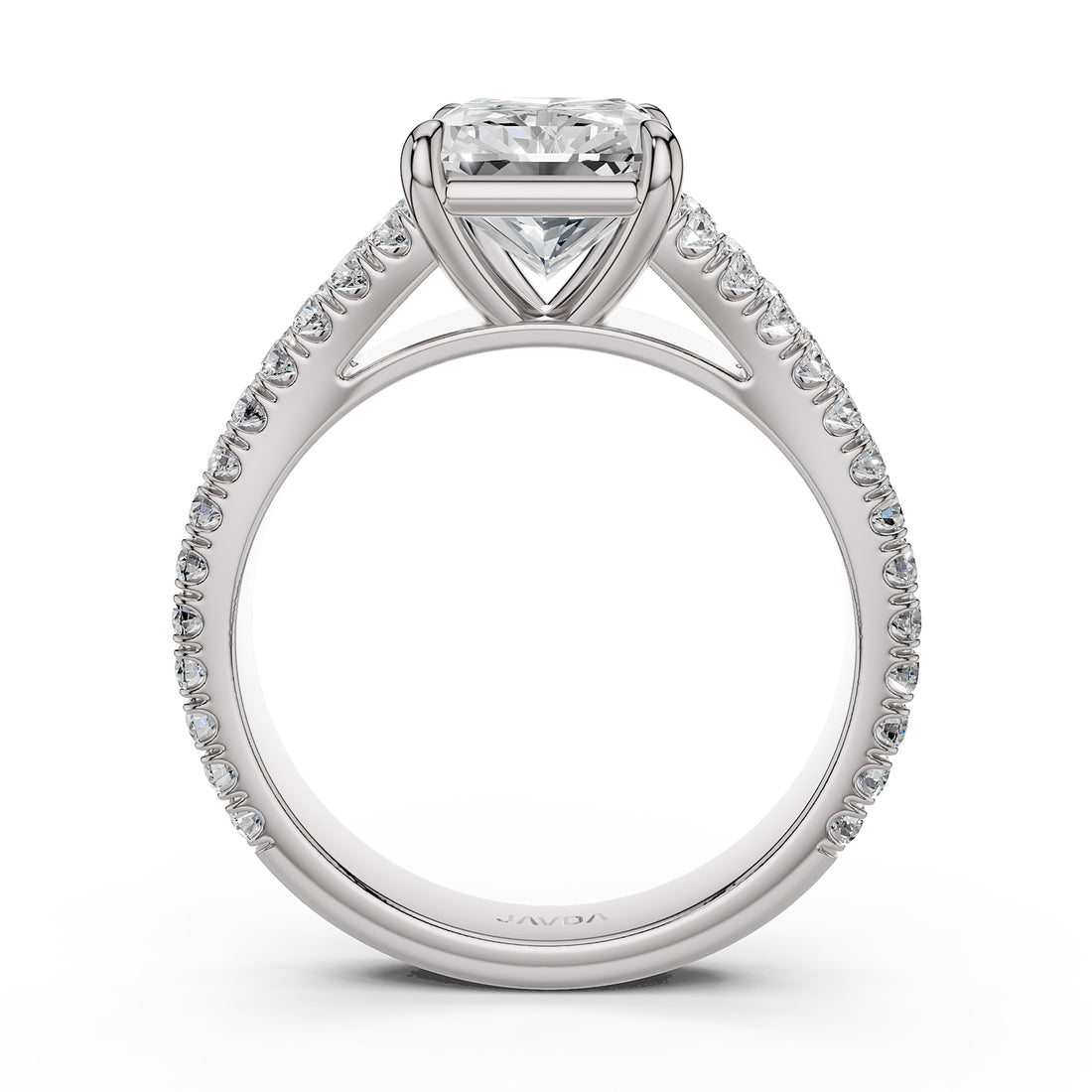 Split Shank Diamond Engagement Radiant Ring French U split Pave Set 14k White Gold