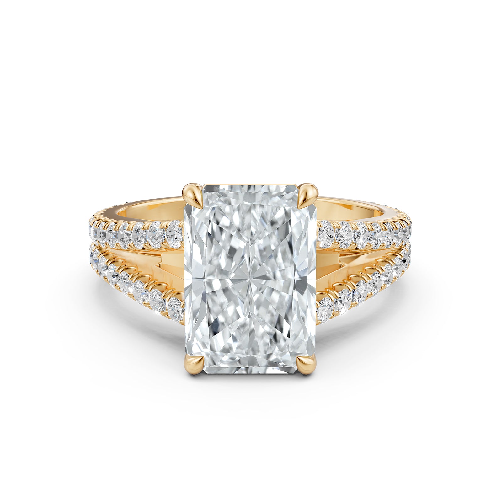 Split Shank Diamond Engagement Radiant Ring French U split Pave Set 14k White Gold