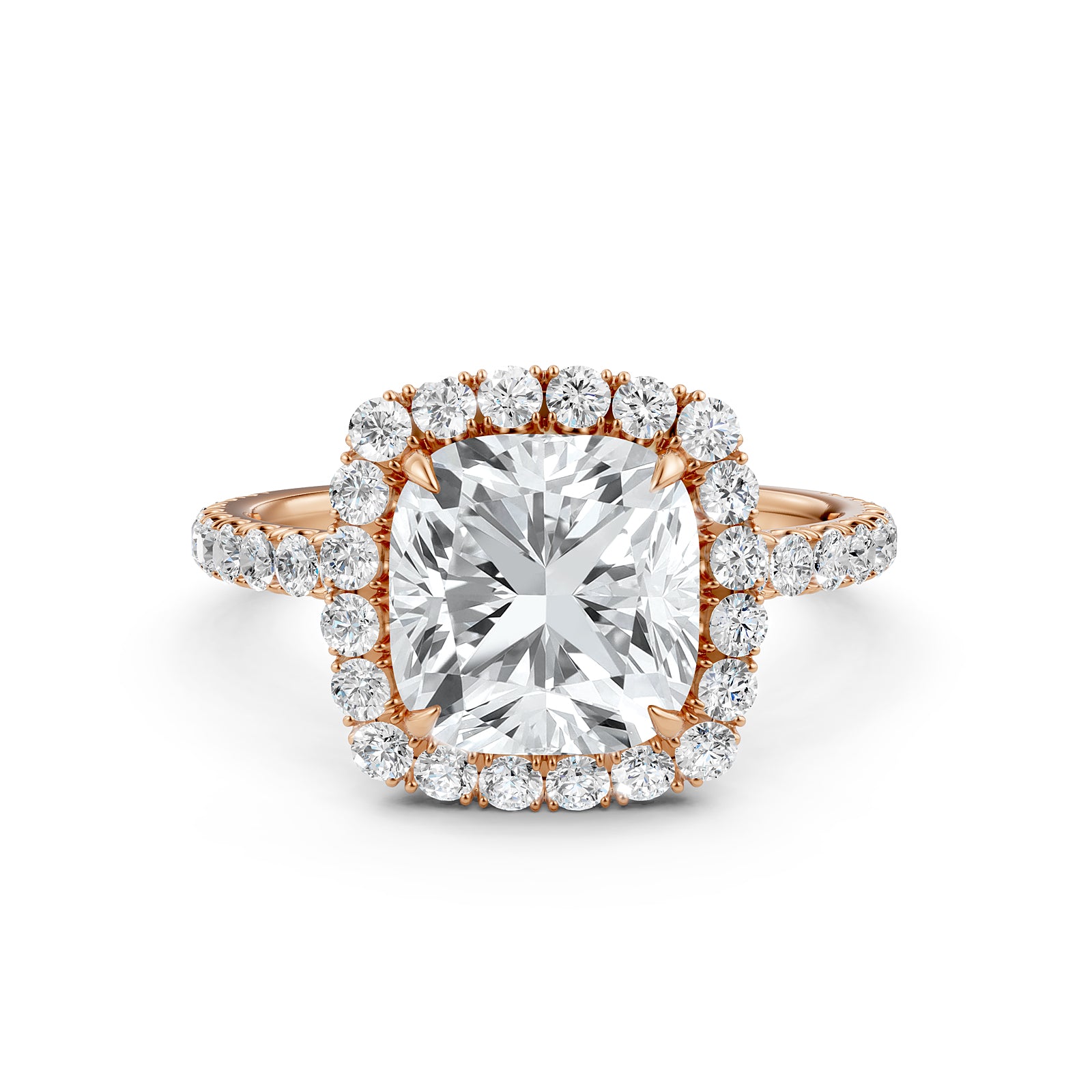 French U Split Pave Halo Cushion Diamond Engagement Ring 14k White Gold.