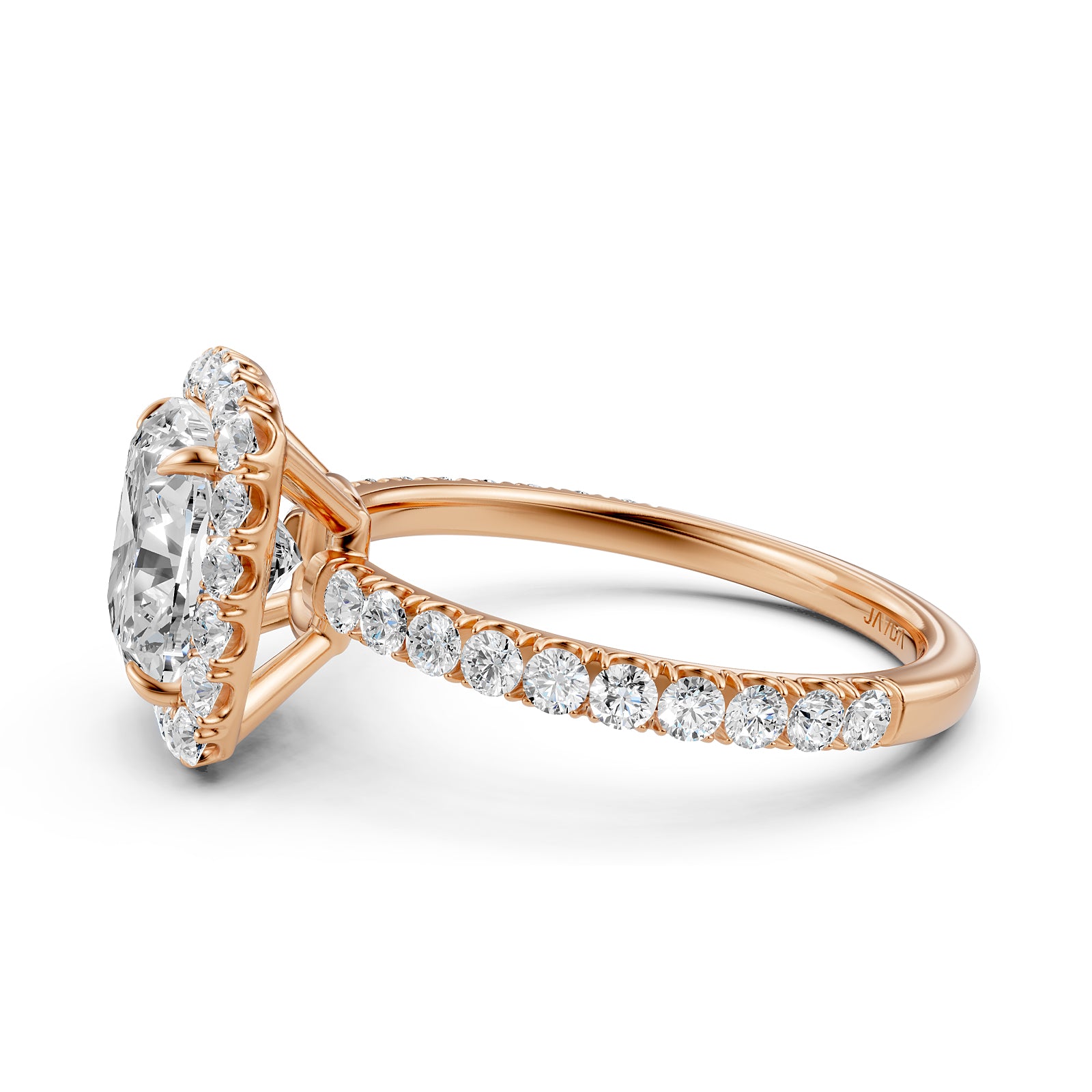 French U Split Pave Halo Cushion Diamond Engagement Ring 14k White Gold.