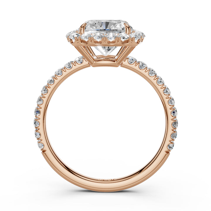 French U Split Pave Halo Cushion Diamond Engagement Ring 14k White Gold.