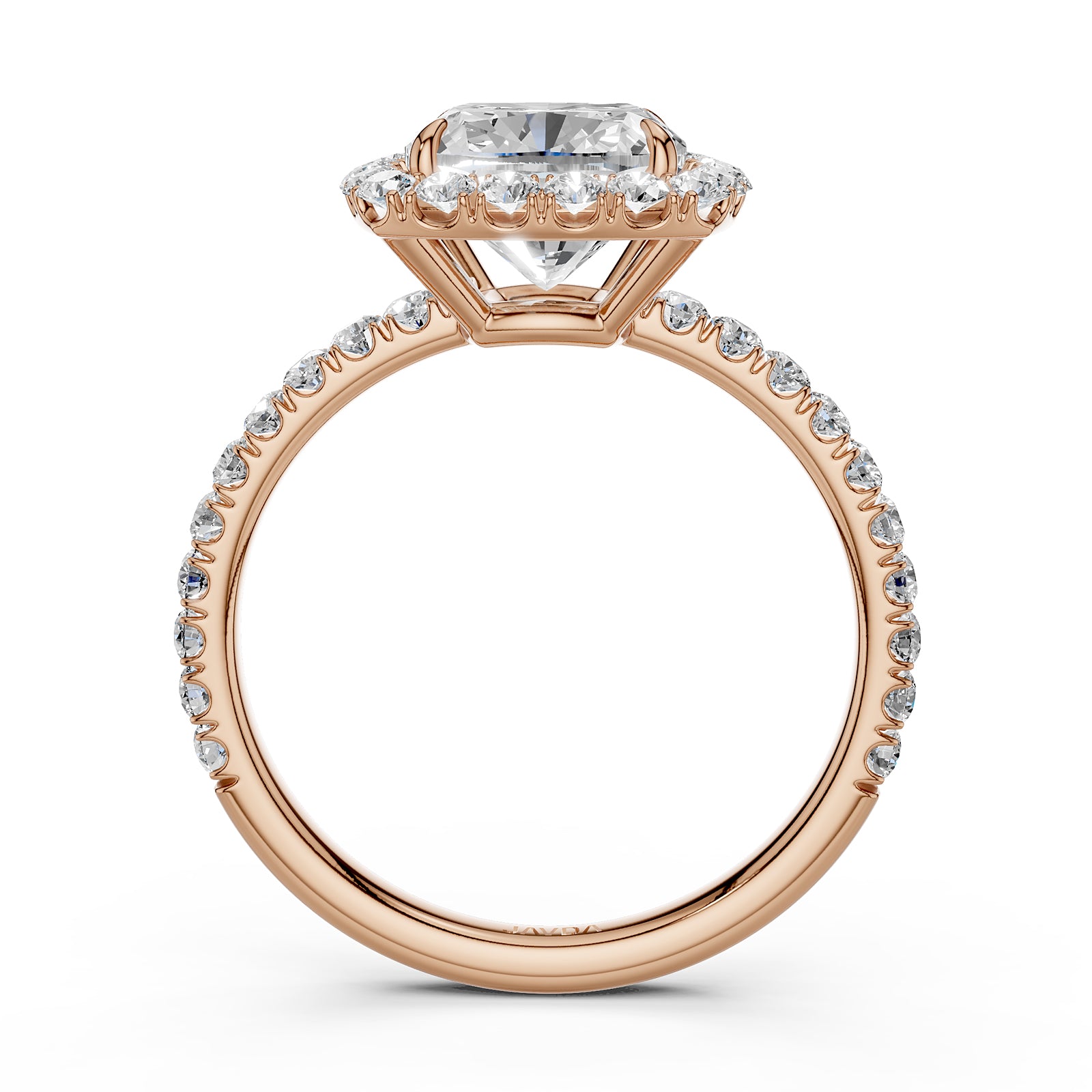 French U Pave Set Hidden Halo Lab Grown Diamond Engagement Ring IGI Certified 3.00 Ctw.