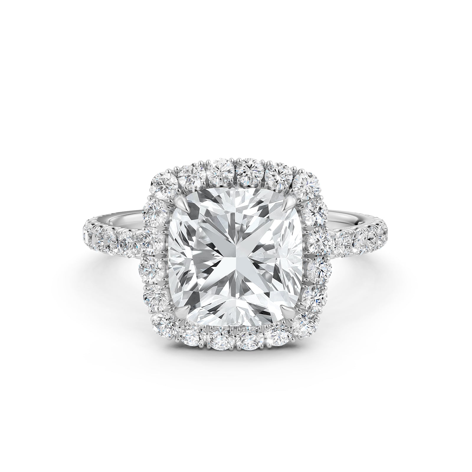 French U Pave Set Hidden Halo Lab Grown Diamond Engagement Ring IGI Certified 3.00 Ctw.