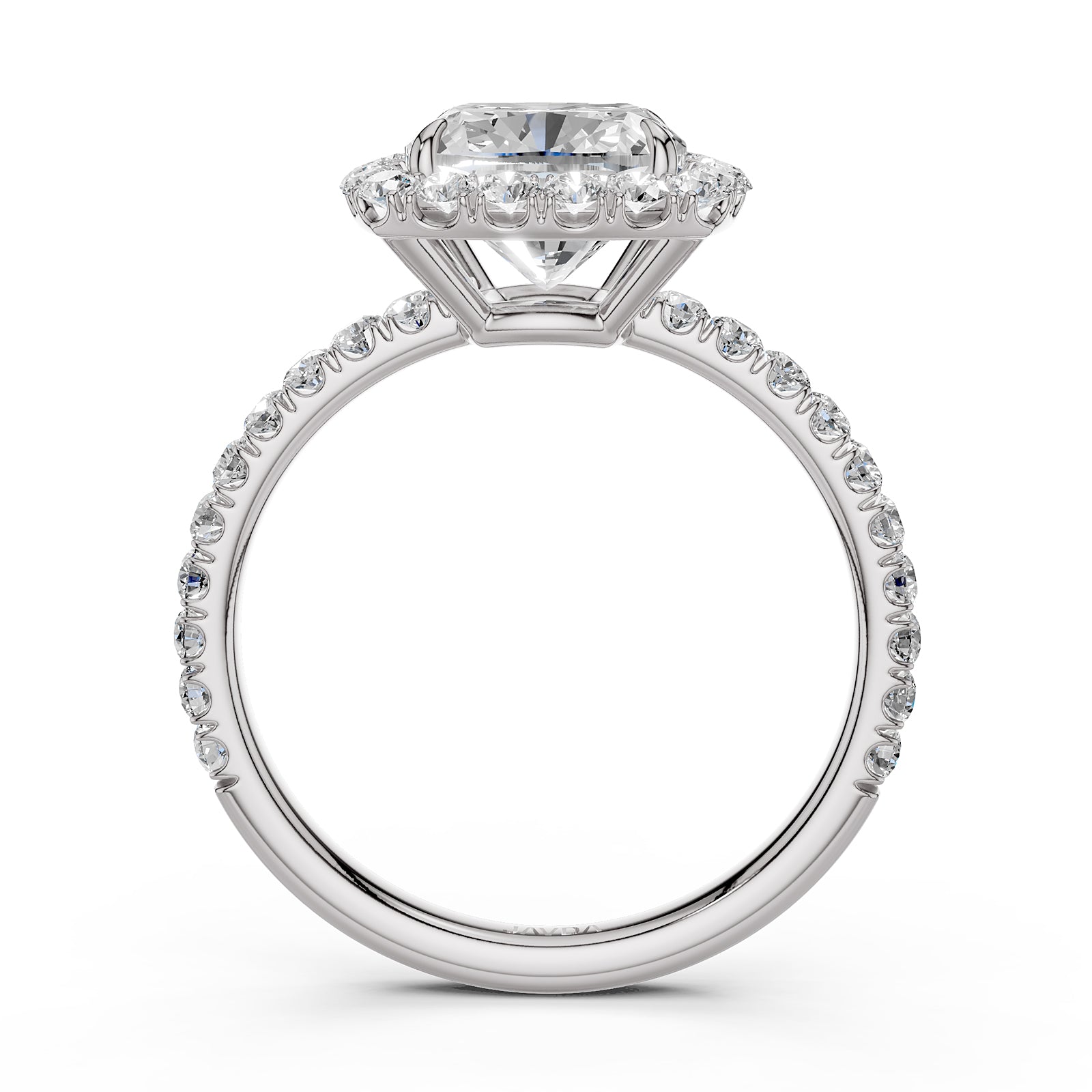 French U Pave Set Hidden Halo Lab Grown Diamond Engagement Ring IGI Certified 3.00 Ctw.
