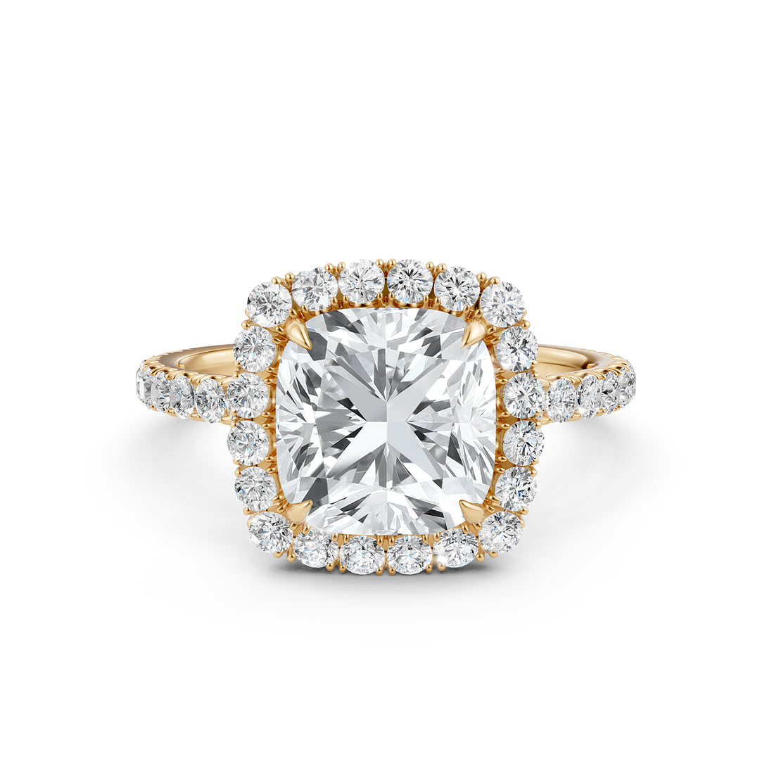 French U Split Pave Halo Cushion Diamond Engagement Ring 14k White Gold.