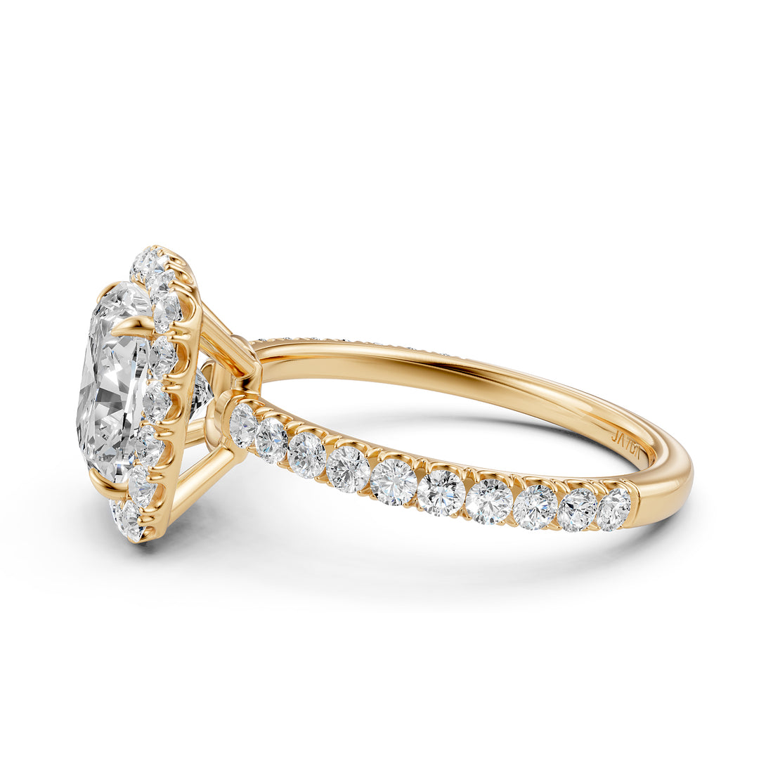 French U Split Pave Halo Cushion Diamond Engagement Ring 14k White Gold.
