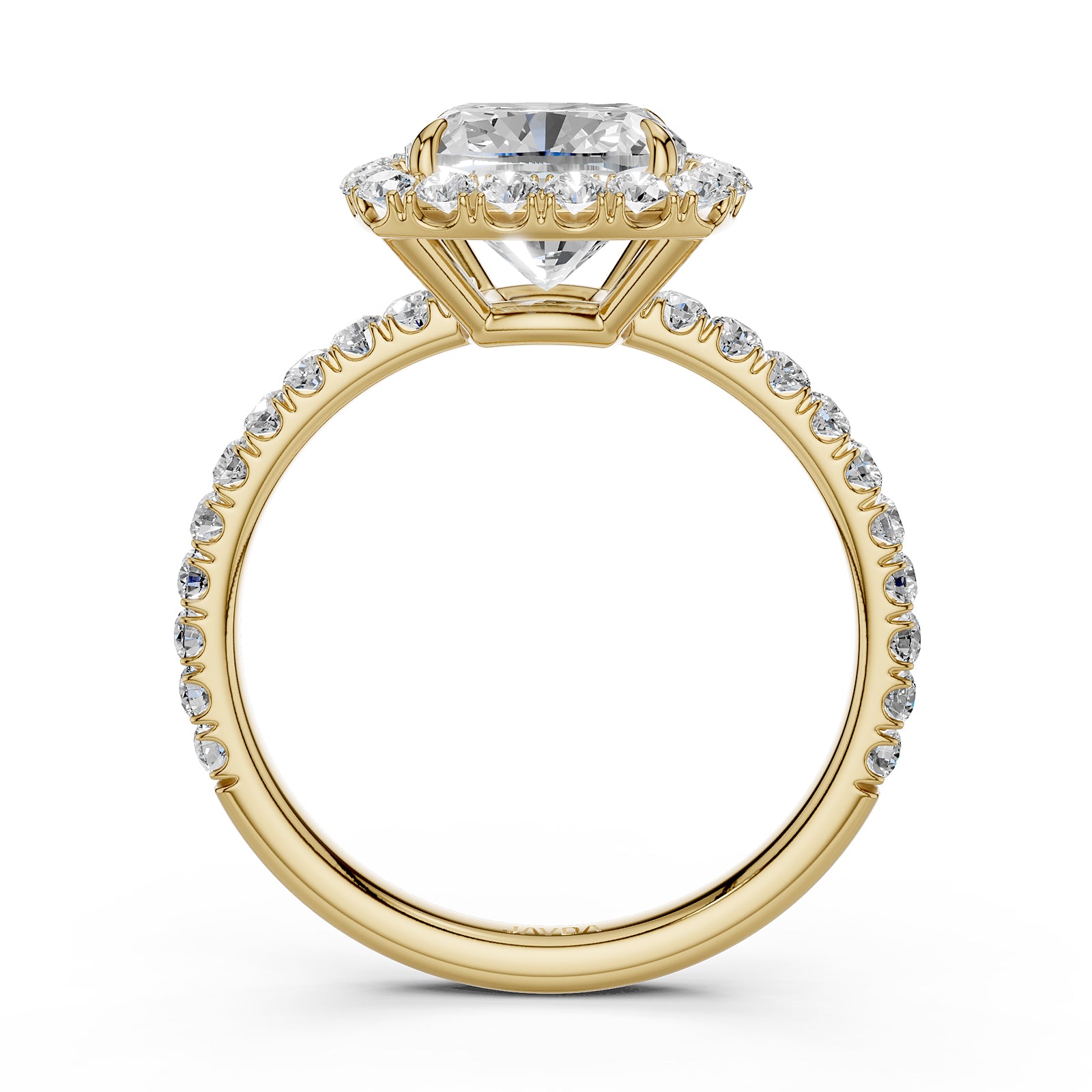 French U Split Pave Halo Cushion Diamond Engagement Ring 14k White Gold.