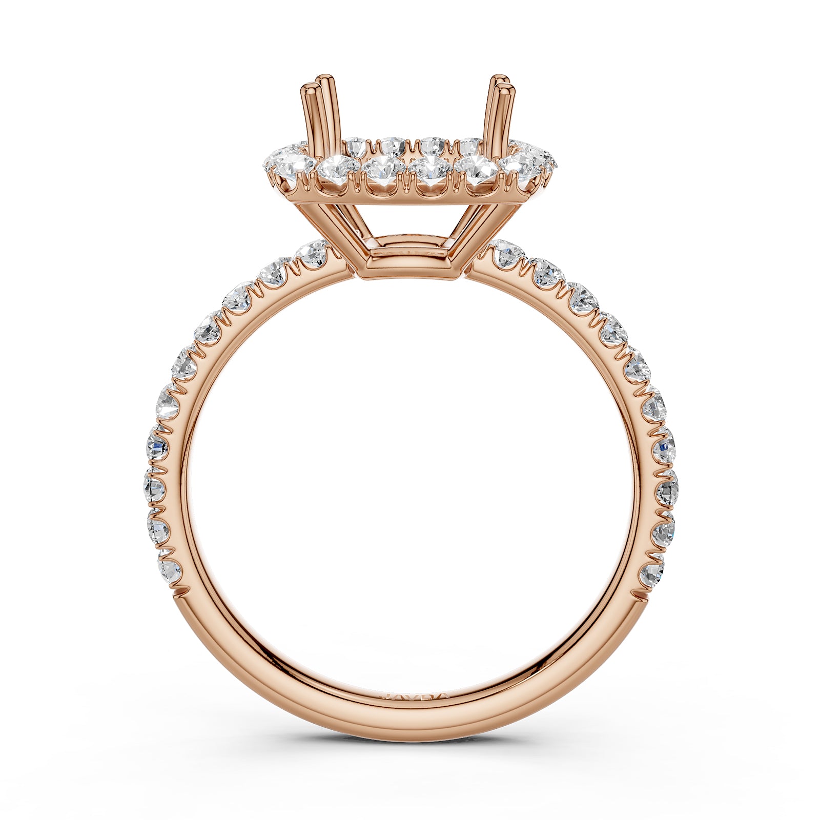 French U Split Pave Set Halo Lab Grown Diamond Engagement Ring Setting 1.00 Ct.