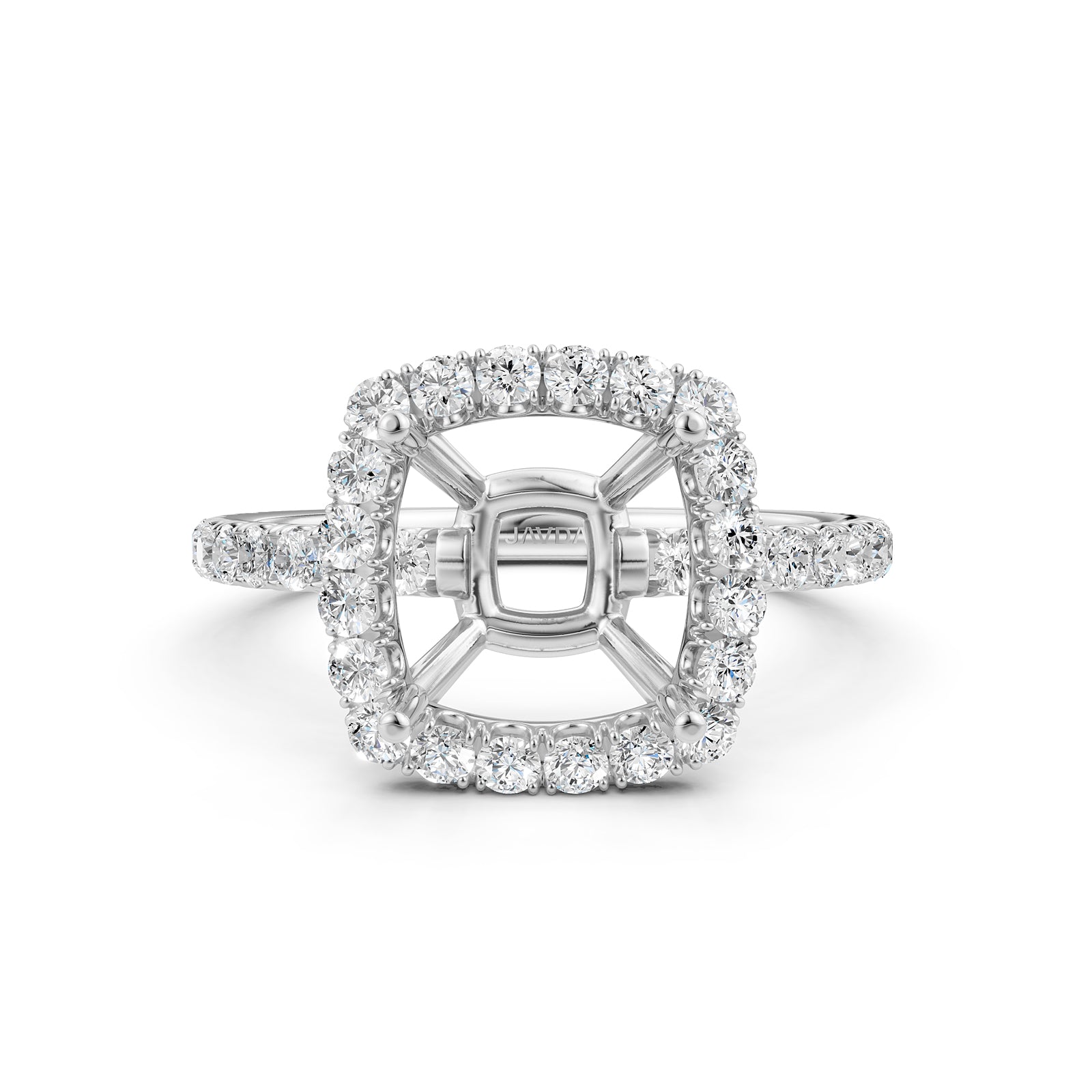 French U Split Pave Set Halo Lab Grown Diamond Engagement Ring Setting 1.00 Ct.