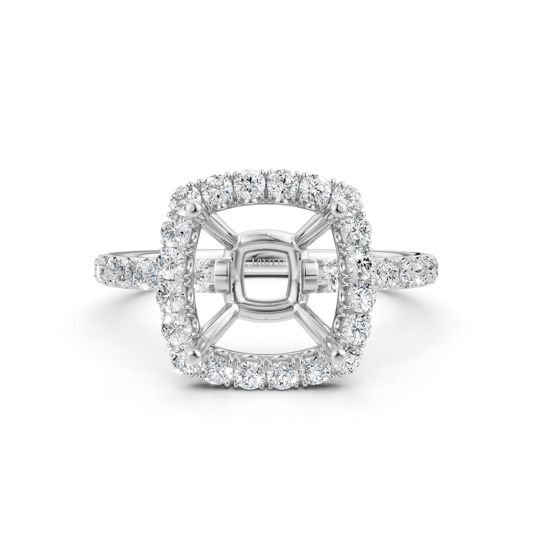 French U Split Pave Set Halo Lab Grown Diamond Engagement Ring Setting 1.00 Ct.