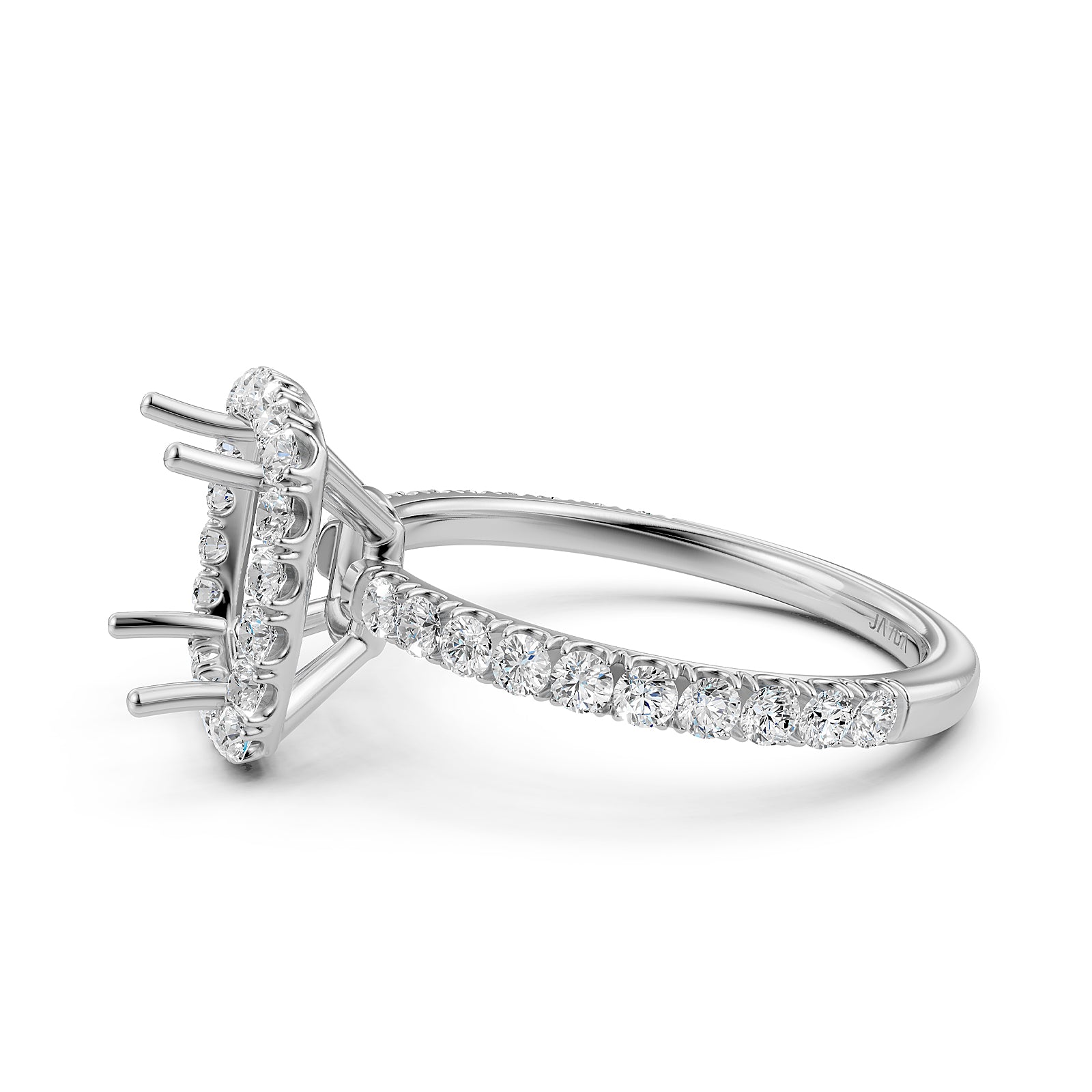 French U Split Pave Set Halo Lab Grown Diamond Engagement Ring Setting 1.00 Ct.
