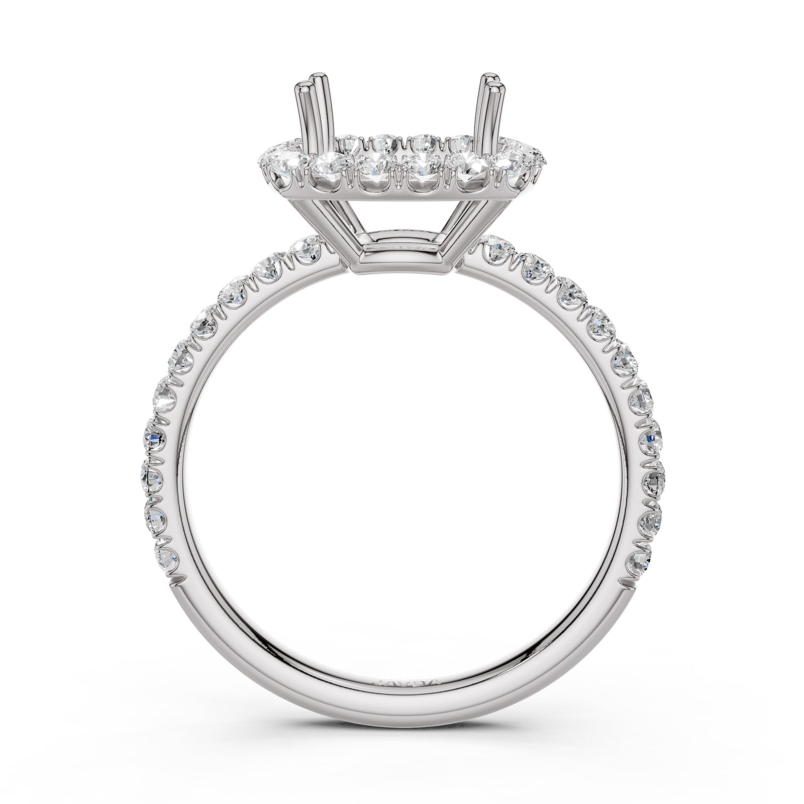 French U Split Pave Set Halo Lab Grown Diamond Engagement Ring Setting 1.00 Ct.