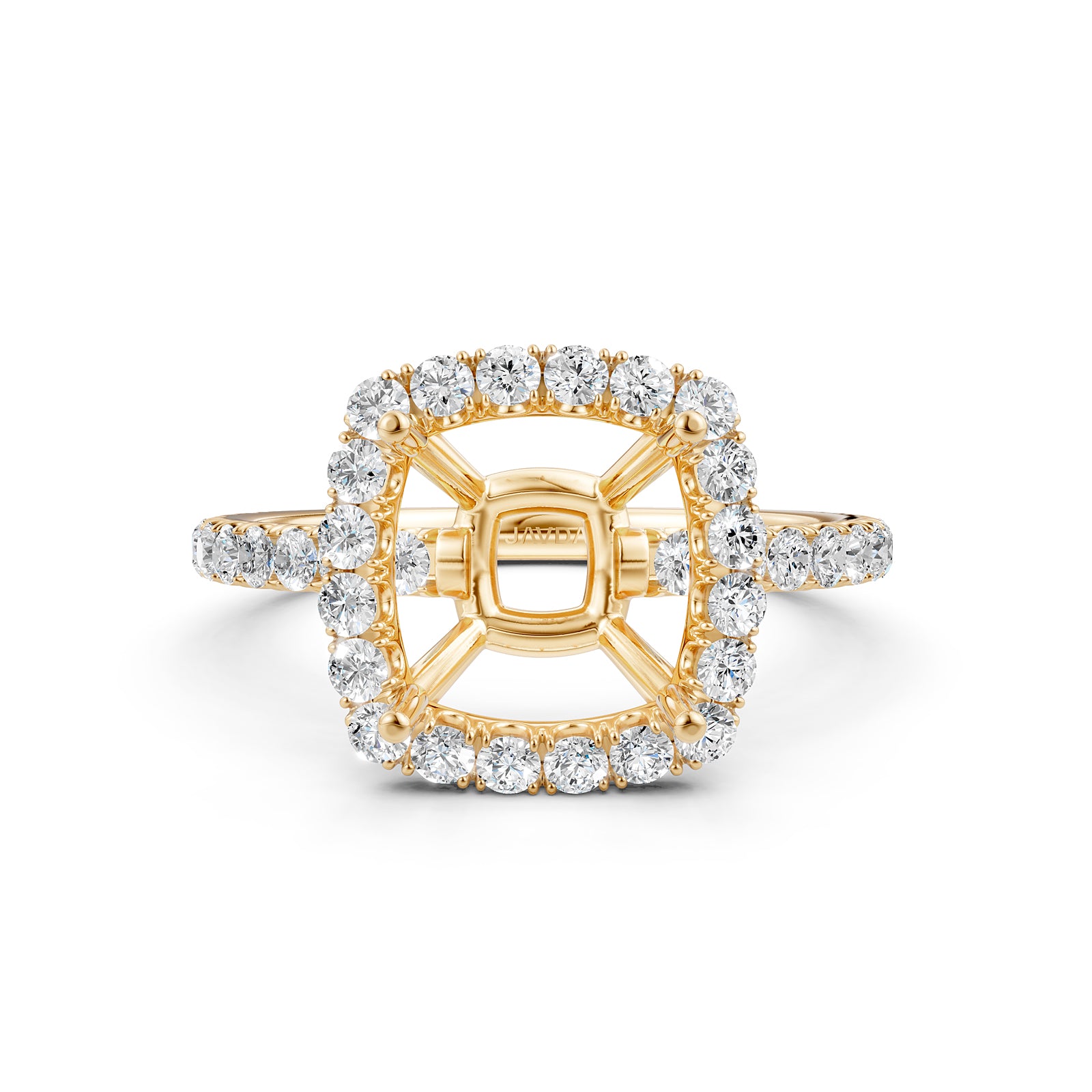 French U Split Pave Set Halo Lab Grown Diamond Engagement Ring Setting 1.00 Ct.