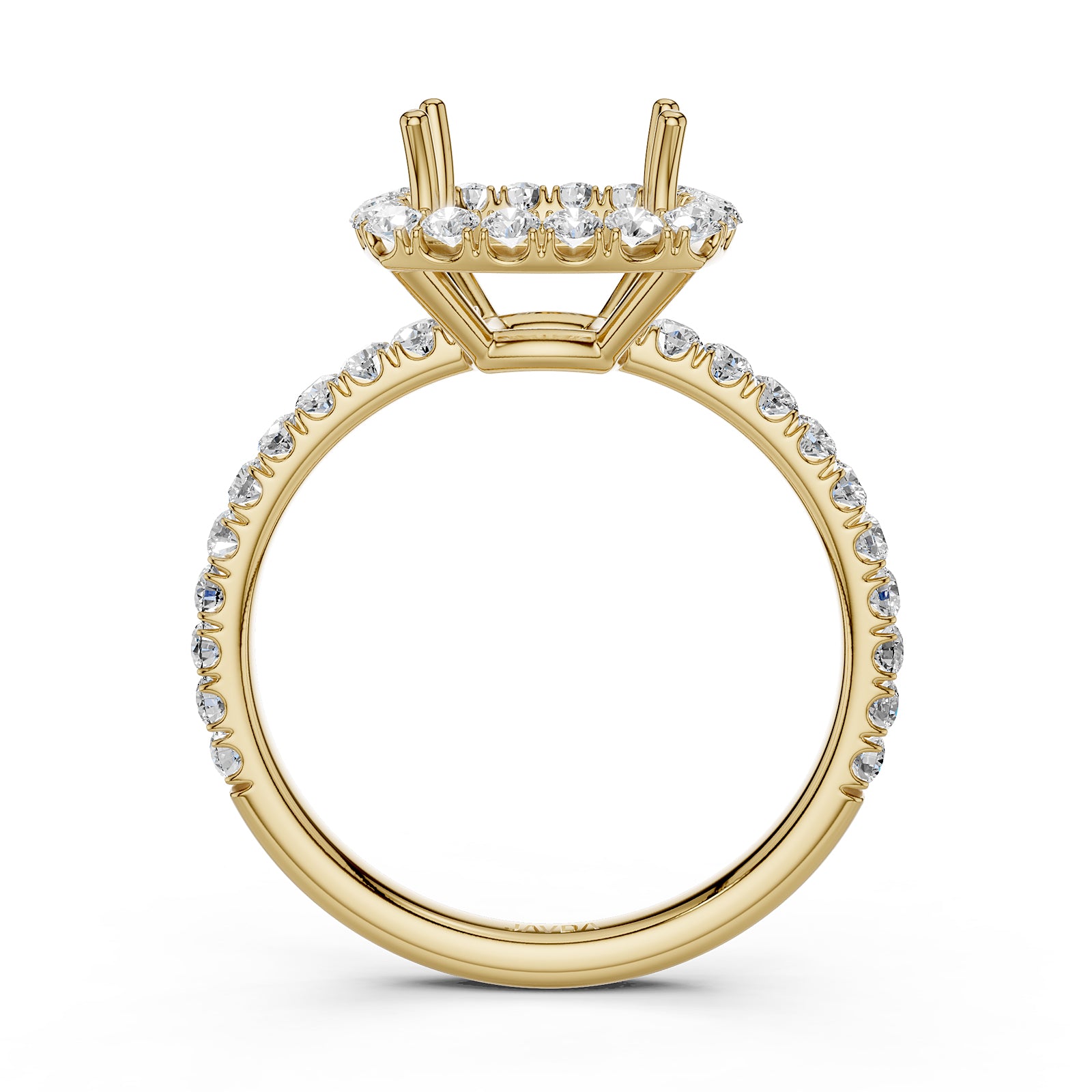 French U Split Pave Set Halo Lab Grown Diamond Engagement Ring Setting 1.00 Ct.