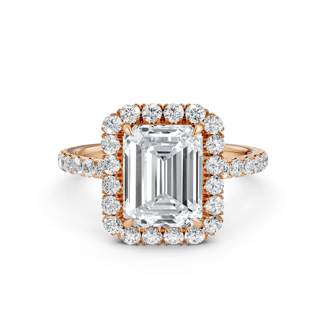 French U Split Pave Set Halo Emerald Lab Grown Diamond Engagement Ring