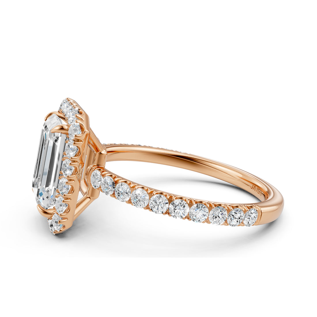 French U Split Pave Set Halo Emerald Lab Grown Diamond Engagement Ring