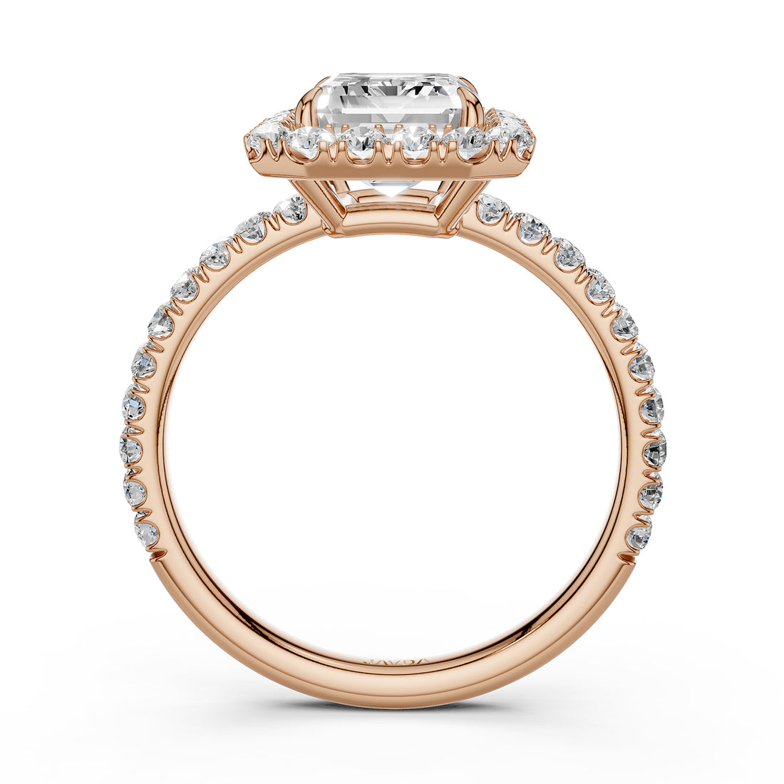 French U Split Pave Set Halo Emerald Lab Grown Diamond Engagement Ring