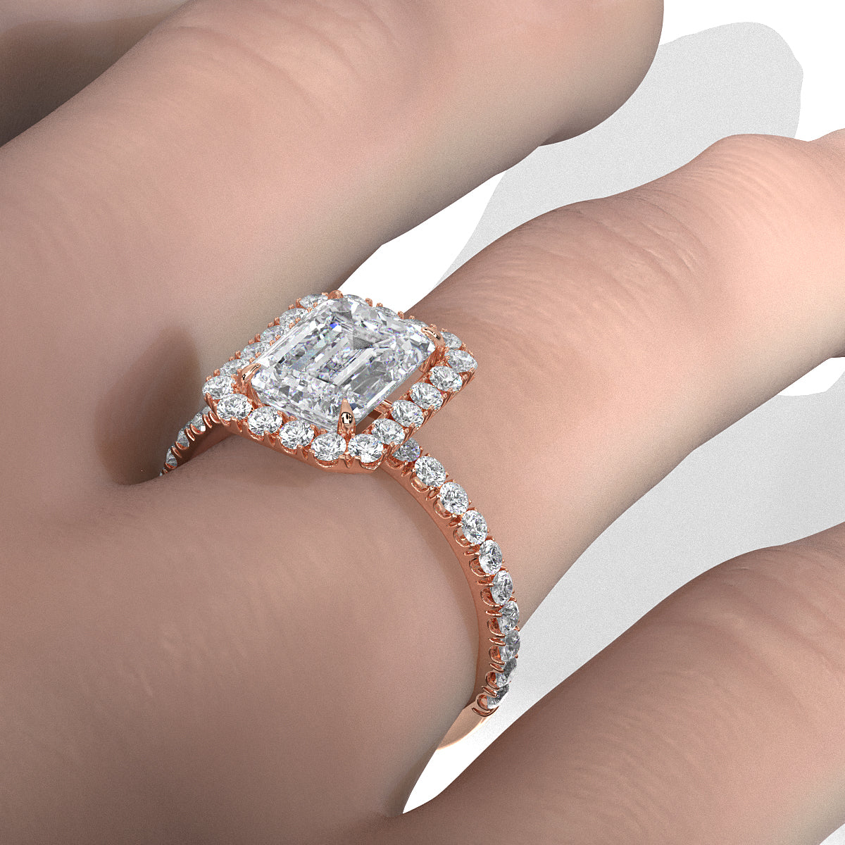 French U Pave Set Hidden Halo Lab Grown Diamond Engagement Ring IGI Certified 3.00 Ctw.