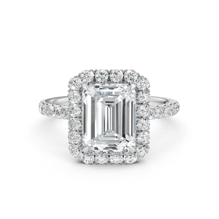 French U Split Pave Set Halo Emerald Lab Grown Diamond Engagement Ring