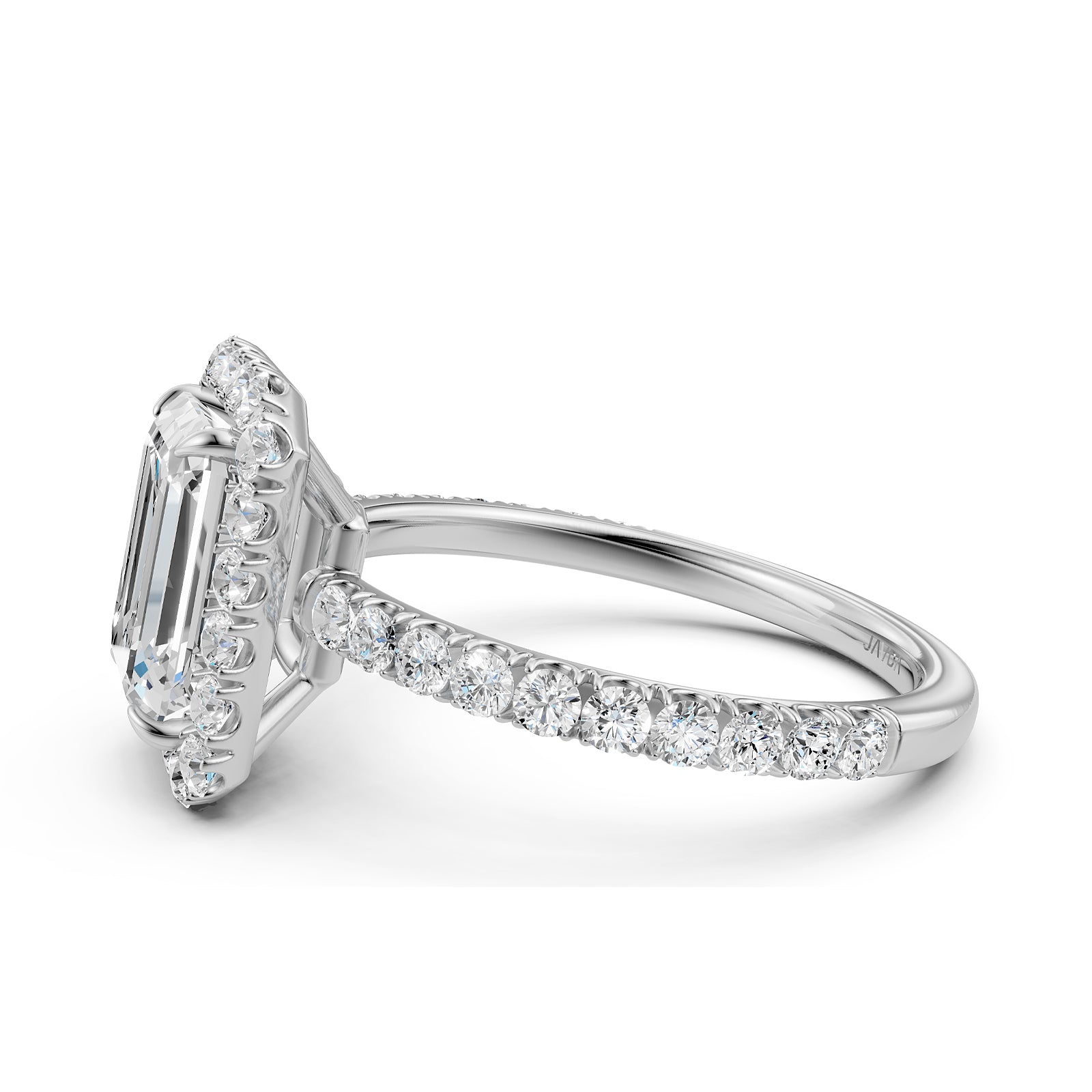 French U Split Pave Set Halo Emerald Lab Grown Diamond Engagement Ring