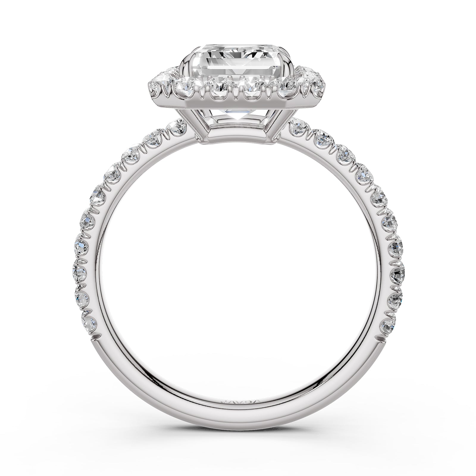 French U Split Pave Set Halo Emerald Lab Grown Diamond Engagement Ring