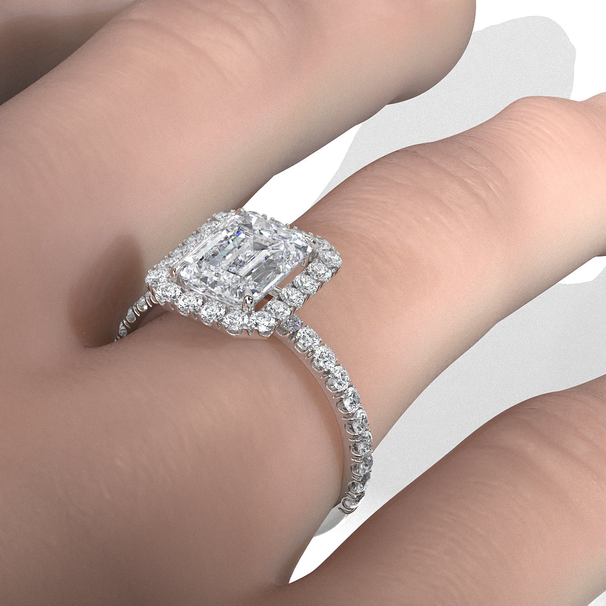 French U Pave Set Hidden Halo Lab Grown Diamond Engagement Ring IGI Certified 3.00 Ctw.