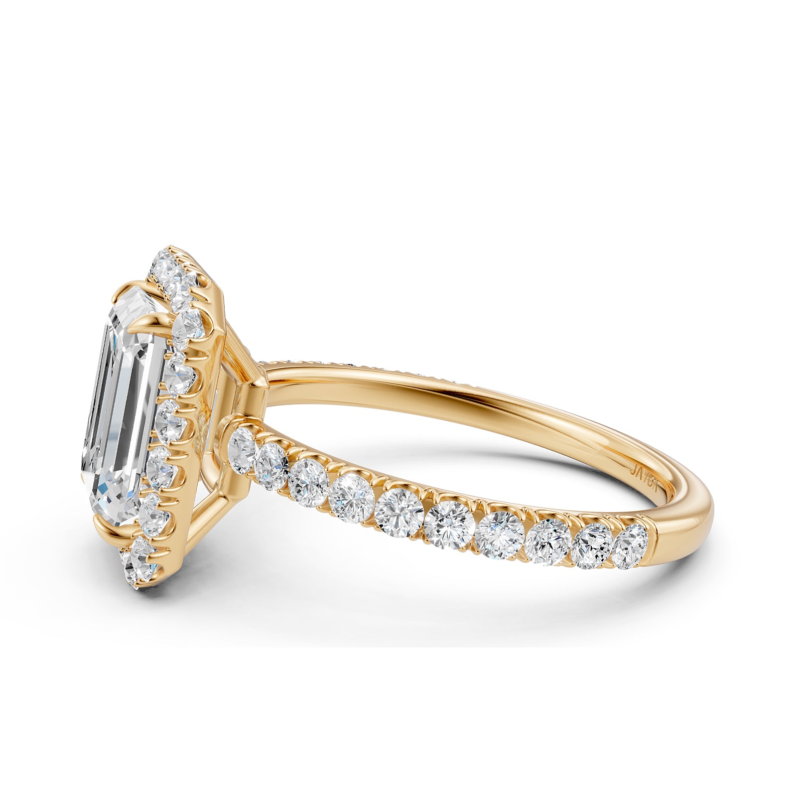 French U Split Pave Set Halo Emerald Lab Grown Diamond Engagement Ring