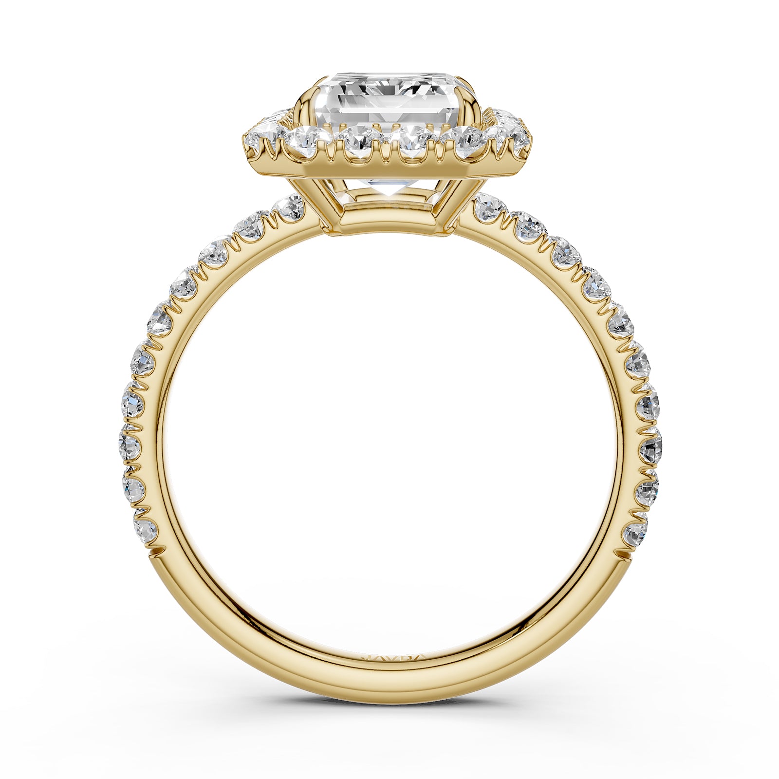 French U Split Pave Set Halo Emerald Lab Grown Diamond Engagement Ring