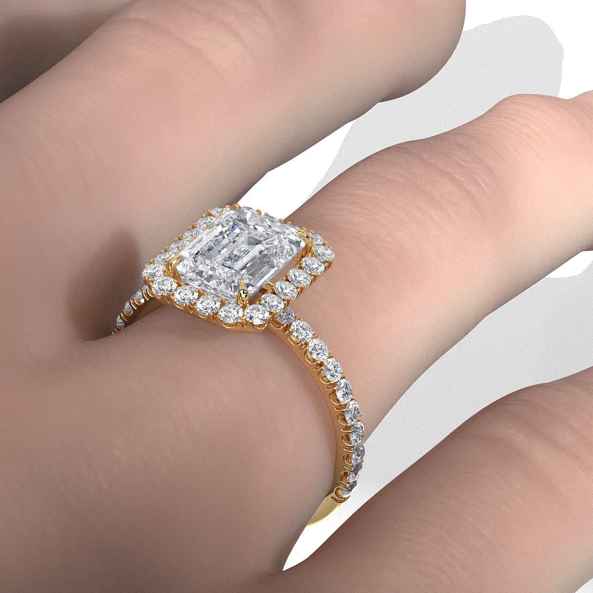 French U Pave Set Hidden Halo Lab Grown Diamond Engagement Ring IGI Certified 3.00 Ctw.