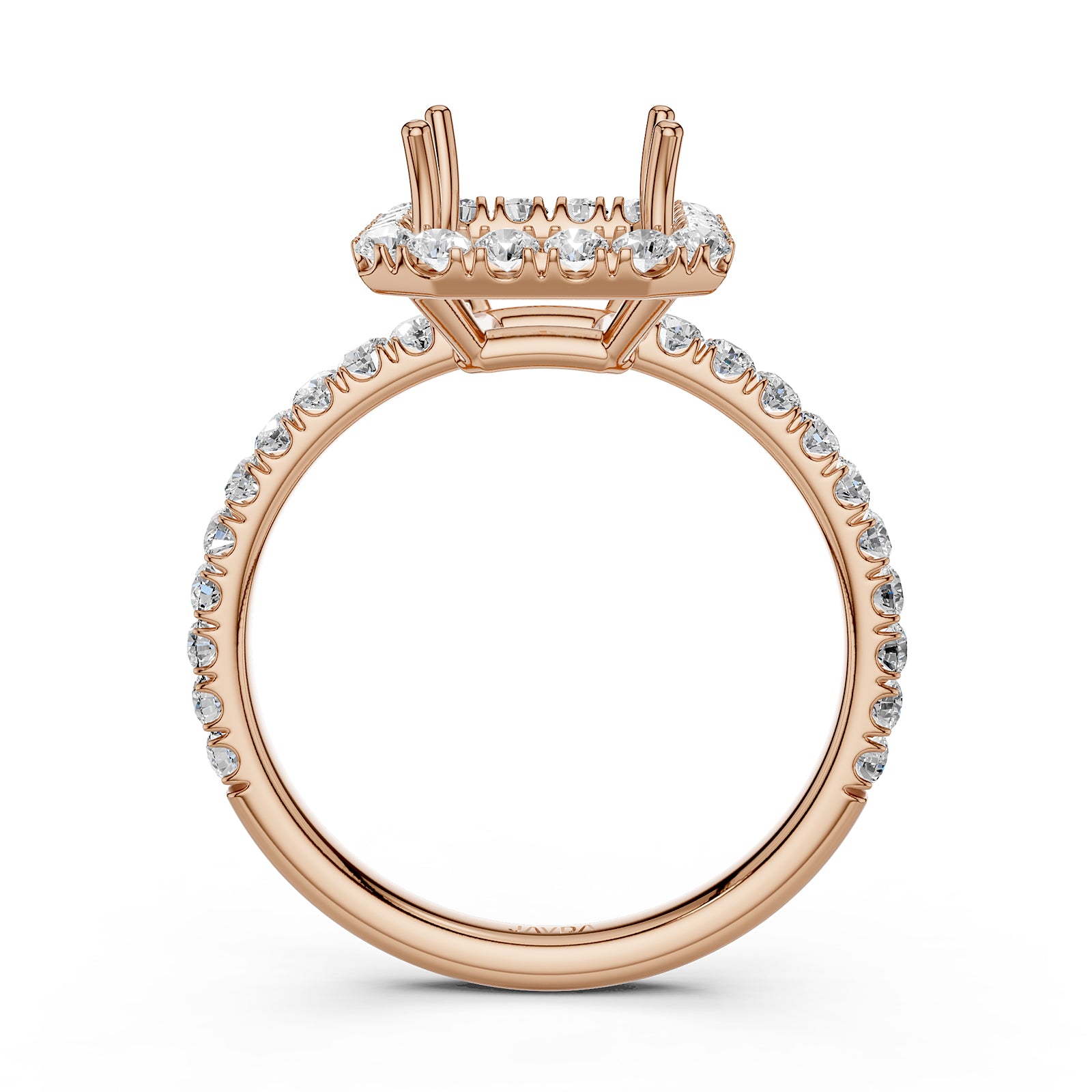 French U Split Pave Set Halo Lab Grown Diamond Engagement Ring Setting 1.00 Ct.