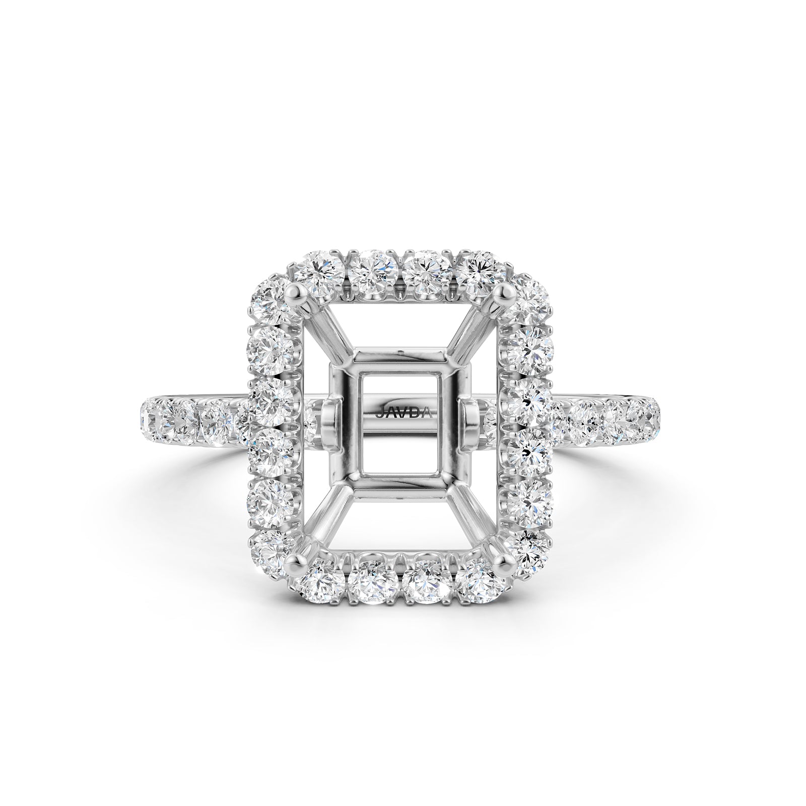 French U Split Pave Set Halo Lab Grown Diamond Engagement Ring Setting 1.00 Ct.