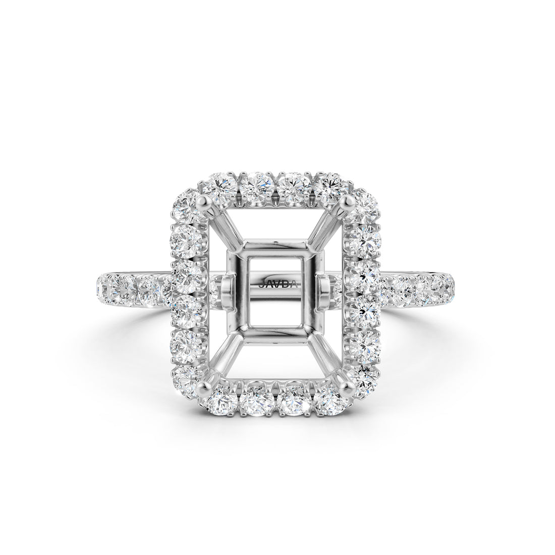 French U Split Pave Set Halo Lab Grown Diamond Engagement Ring Setting 1.00 Ct.