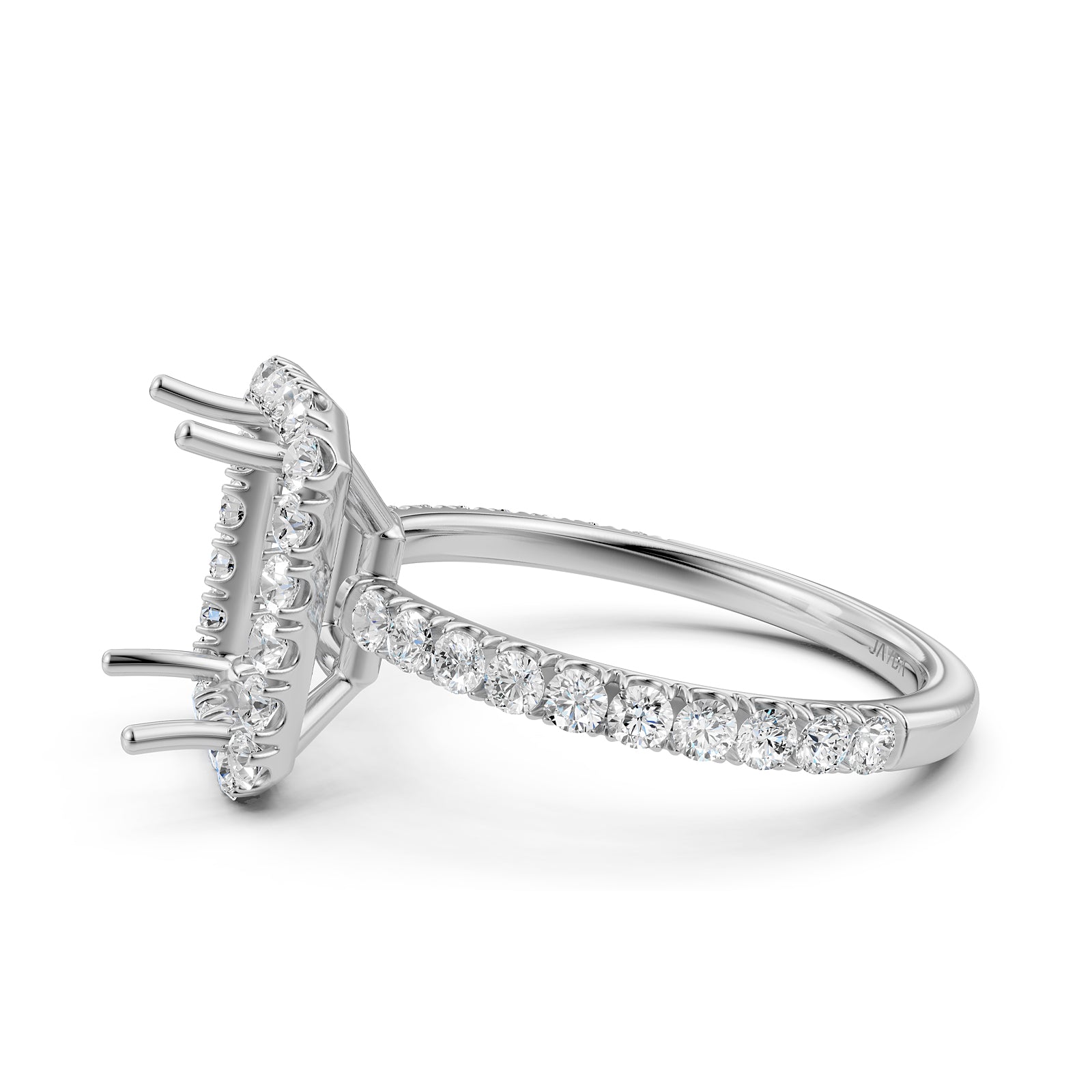 French U Split Pave Set Halo Lab Grown Diamond Engagement Ring Setting 1.00 Ct.