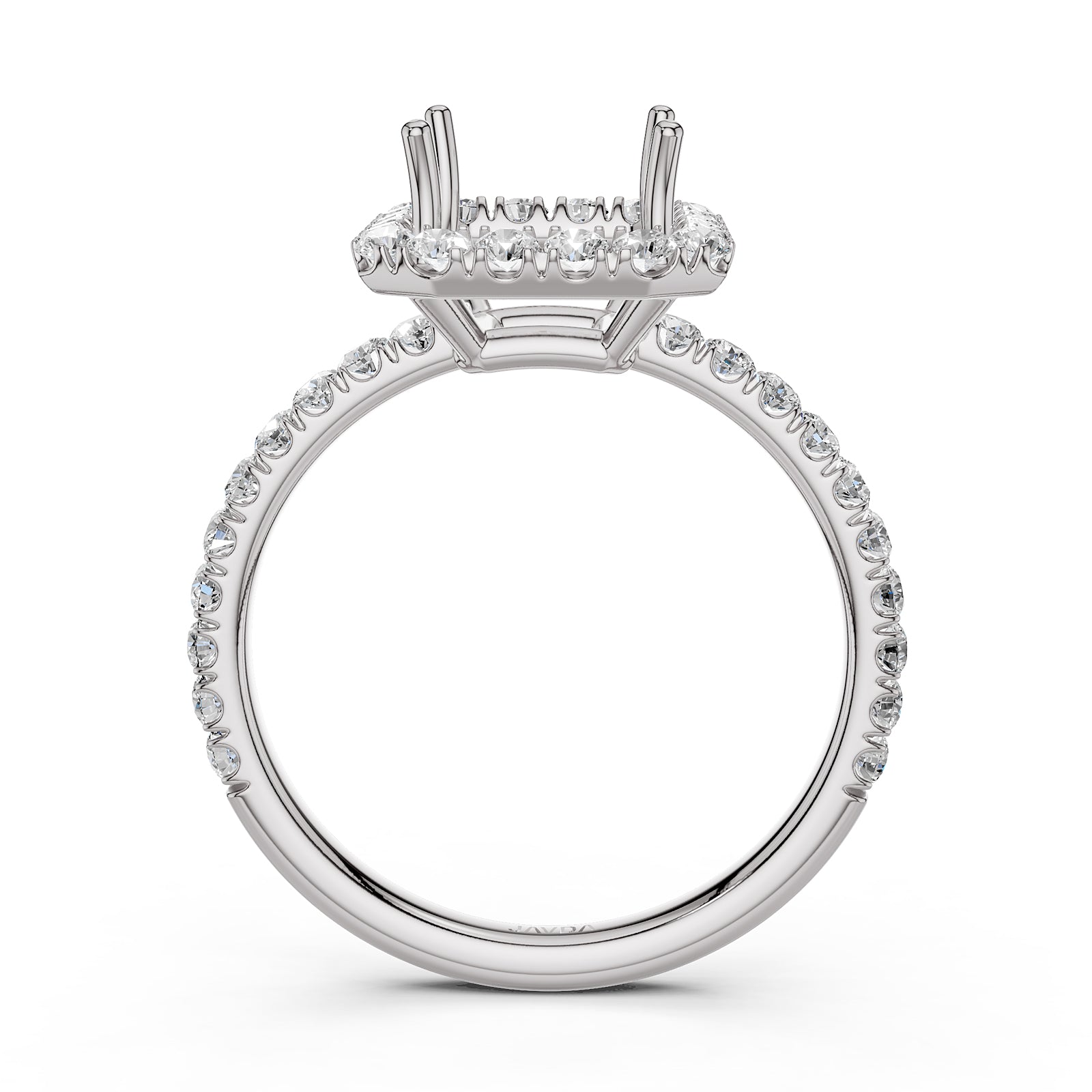 French U Split Pave Set Halo Lab Grown Diamond Engagement Ring Setting 1.00 Ct.