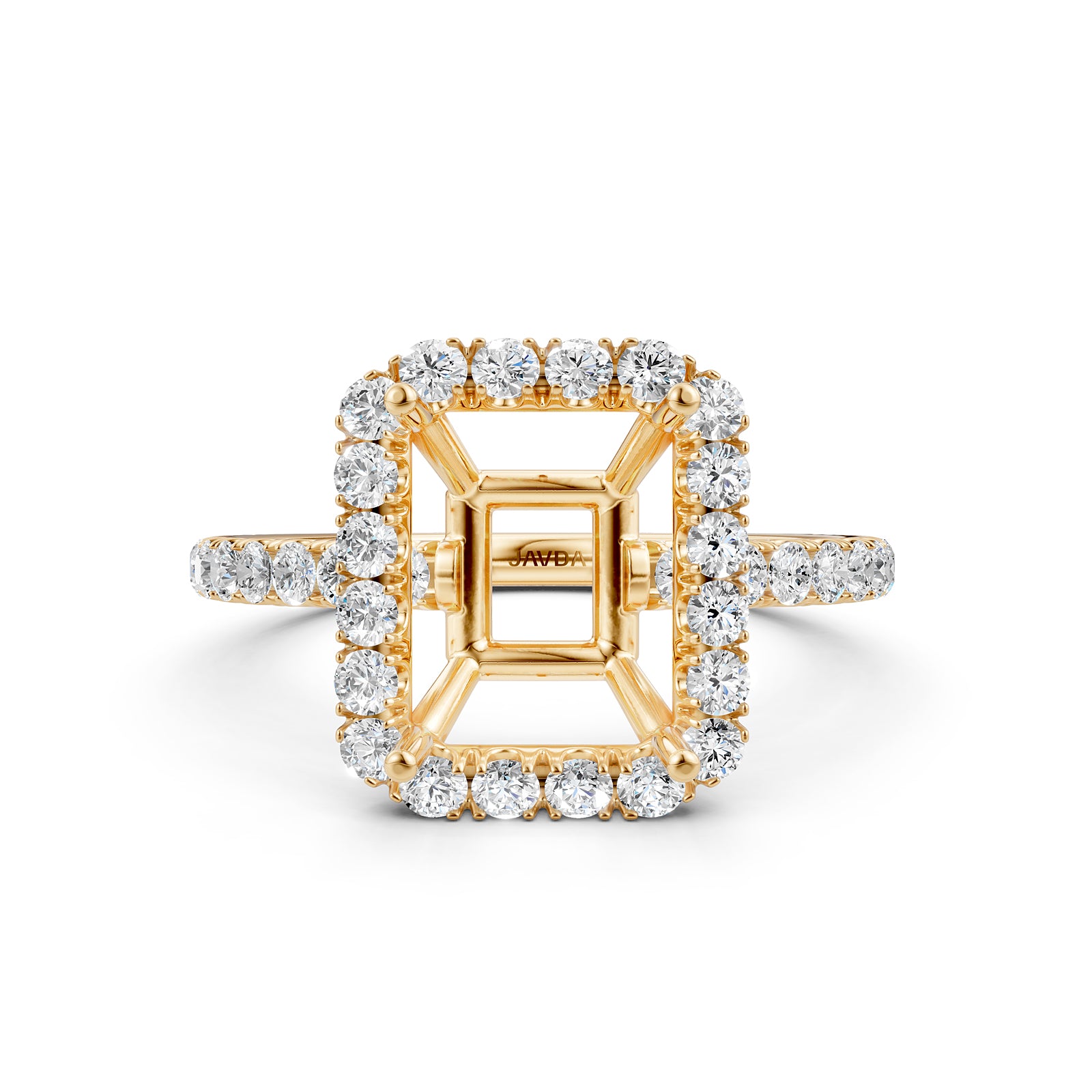 French U Split Pave Set Halo Lab Grown Diamond Engagement Ring Setting 1.00 Ct.