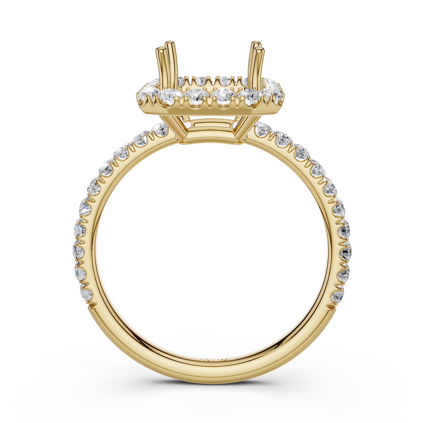 French U Split Pave Set Halo Lab Grown Diamond Engagement Ring Setting 1.00 Ct.